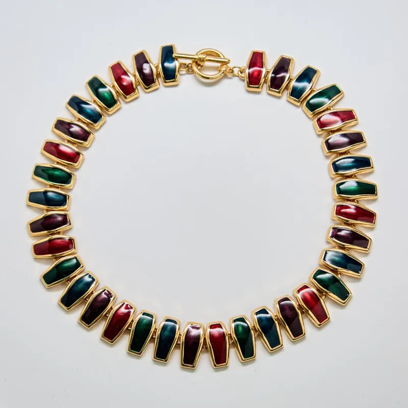 Vintage Jewel-Tone Link Statement Necklace sold by Admiral Row