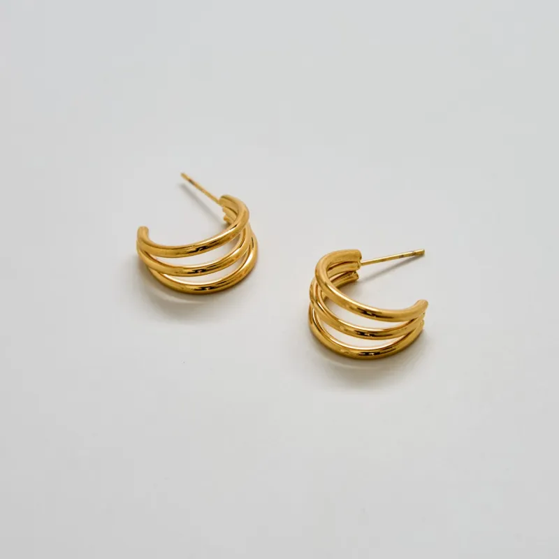 Triple Arc Gold Hoop Earrings sold by Admiral Row