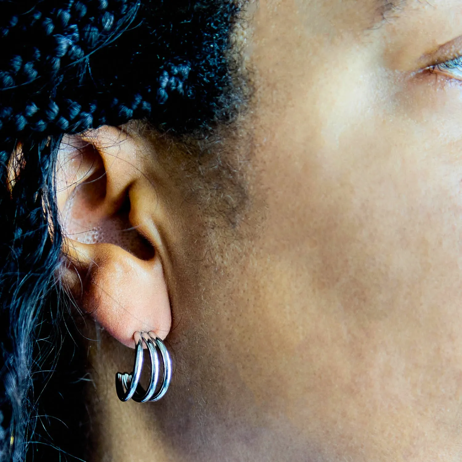Triple Arc Silver Hoop Earrings sold by Admiral Row product image thumbnail 2
