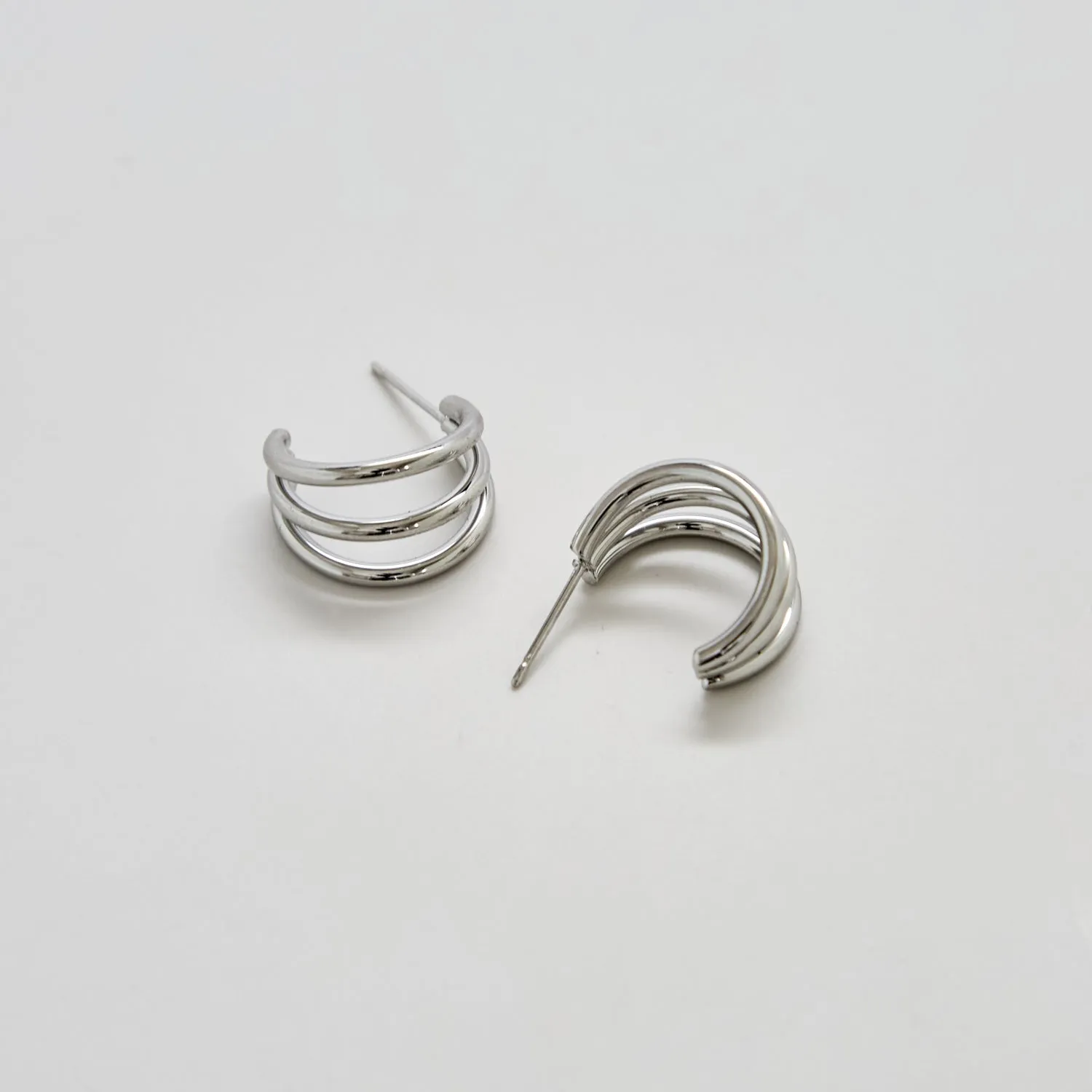 Triple Arc Silver Hoop Earrings sold by Admiral Row product image thumbnail 3