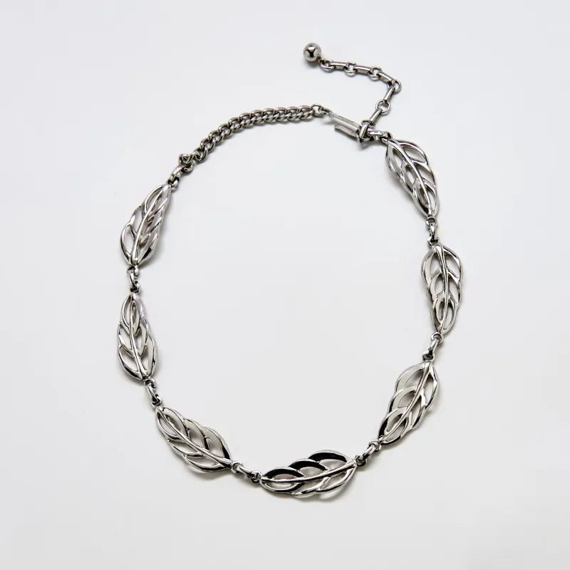 Vintage Barclay Textured Silver Leaf Choker Necklace sold by Admiral Row
