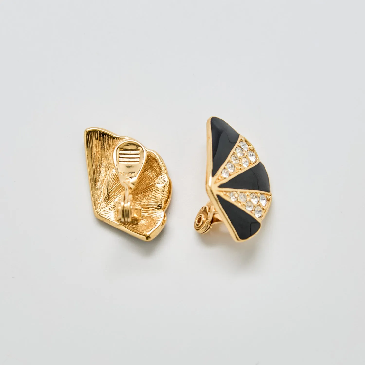 Vintage Monet Black CZ Fan Earrings sold by Admiral Row product image thumbnail 2