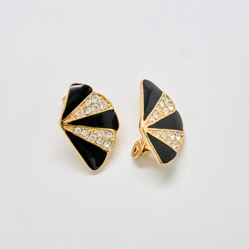 Vintage Monet Black CZ Fan Earrings sold by Admiral Row