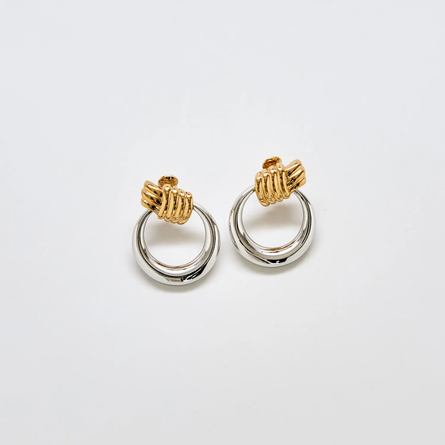 Vintage Monet Two-Tone Door Knocker Earrings sold by Admiral Row