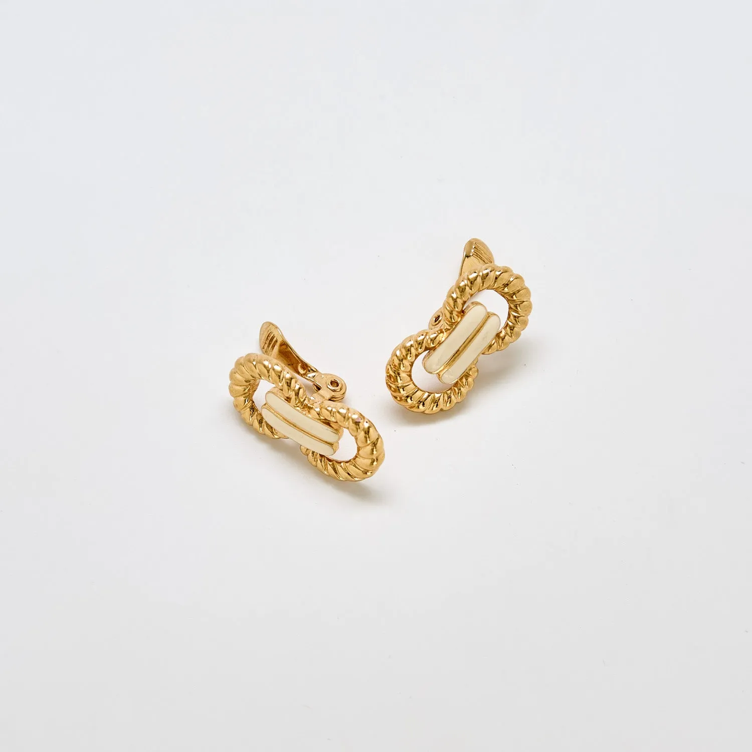 Vintage Monet Gold and Ivory Link Earrings sold by Admiral Row