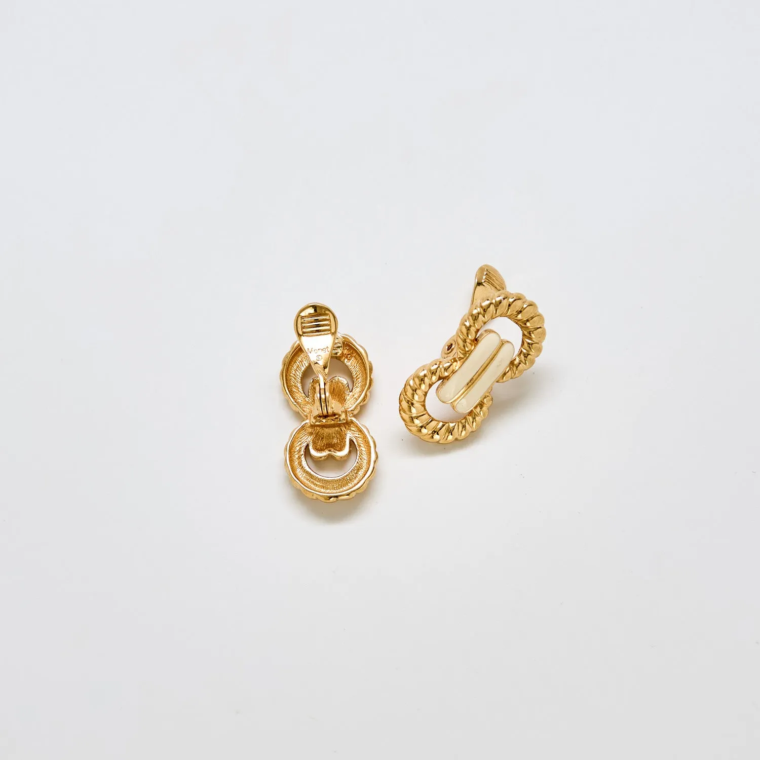 Vintage Monet Gold and Ivory Link Earrings sold by Admiral Row product image thumbnail 2