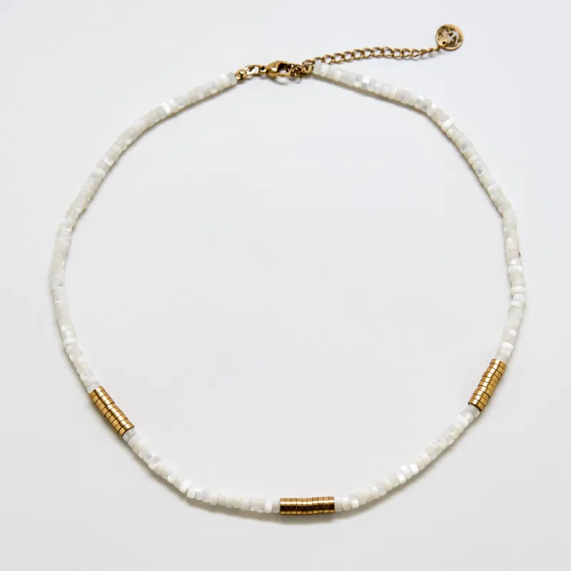 Beaded Mother of Pearl and Gold Necklace sold by Admiral Row