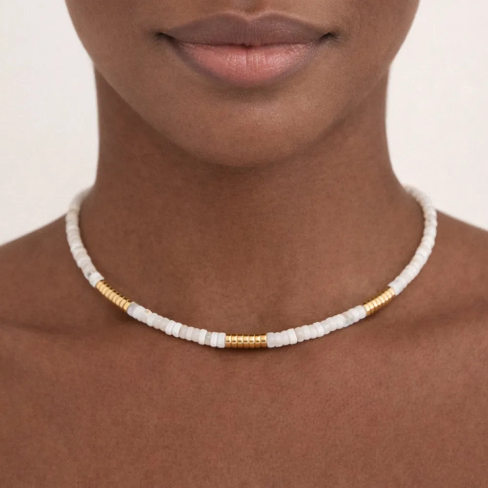 Beaded Mother of Pearl and Gold Necklace sold by Admiral Row product image thumbnail 2