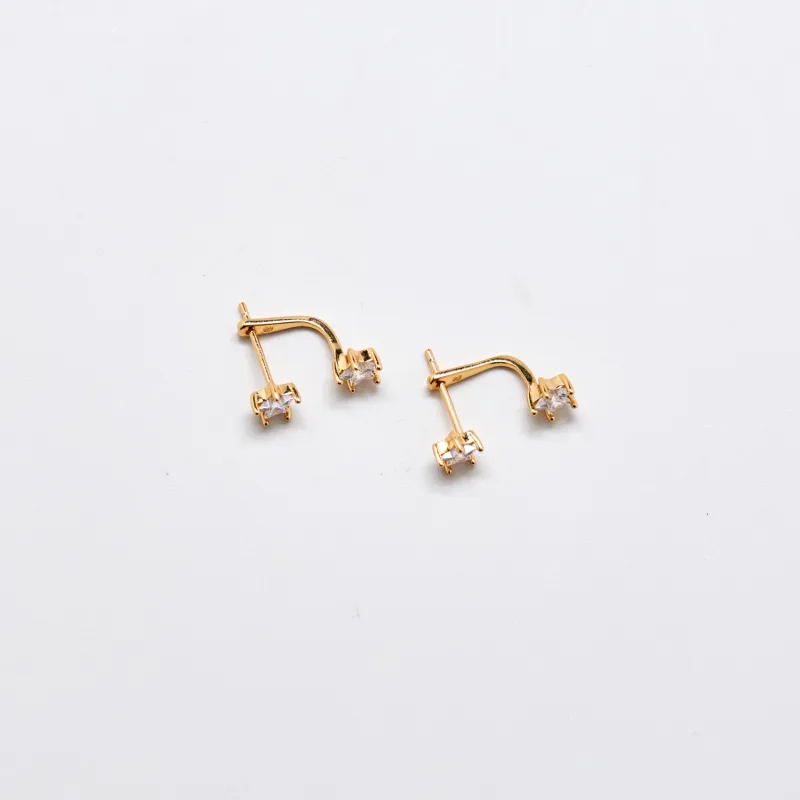 Gold Double CZ Stud Ear Jacket Earrings made by Admiral Row