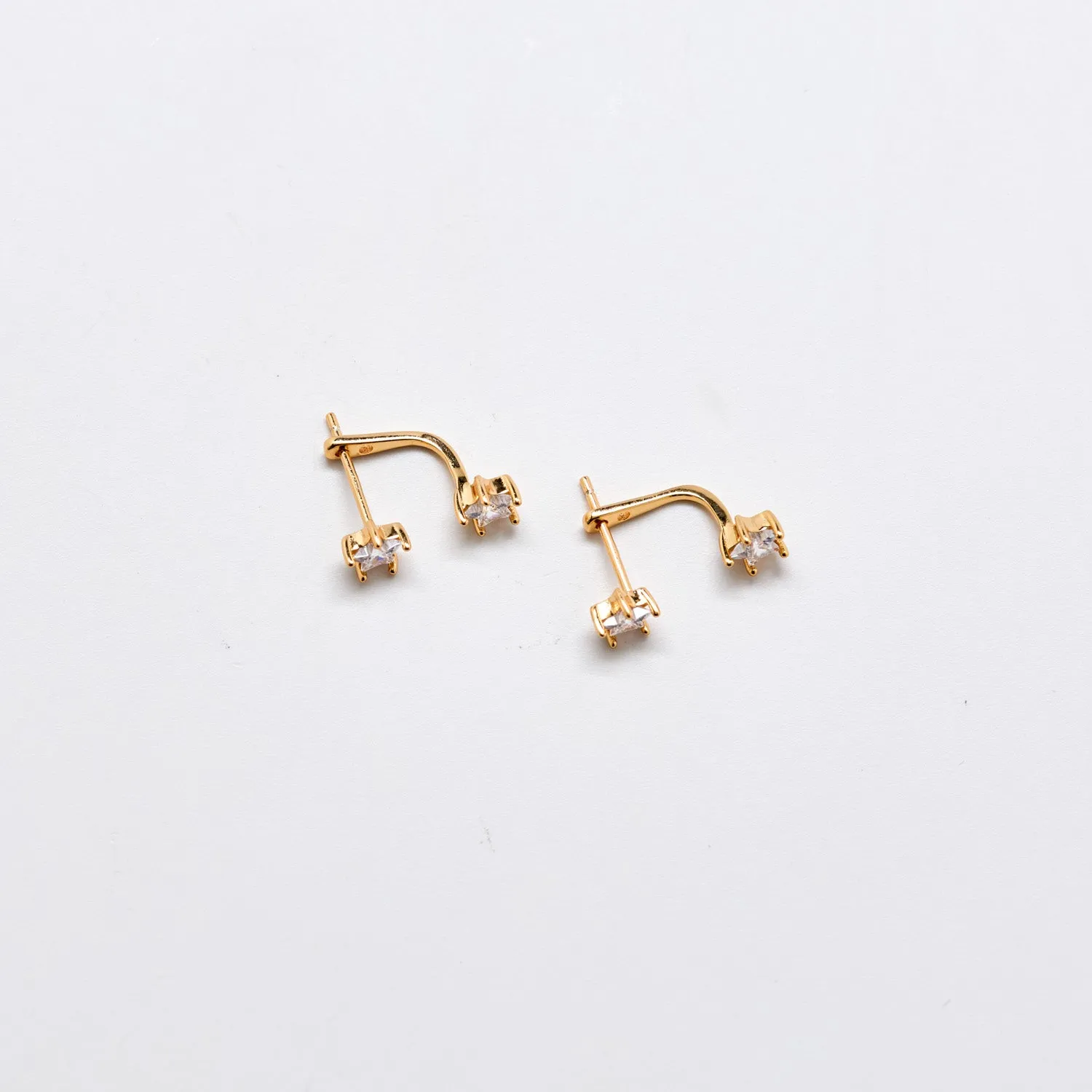 Gold Double CZ Stud Ear Jacket Earrings sold by Admiral Row