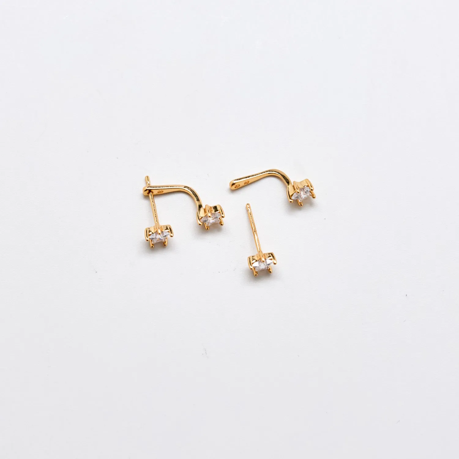 Gold Double CZ Stud Ear Jacket Earrings sold by Admiral Row product image thumbnail 3