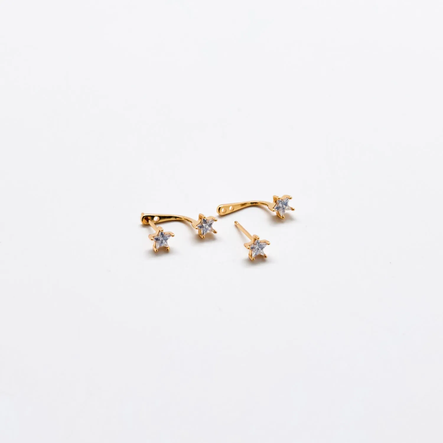 Gold Double CZ Stud Ear Jacket Earrings sold by Admiral Row product image thumbnail 4