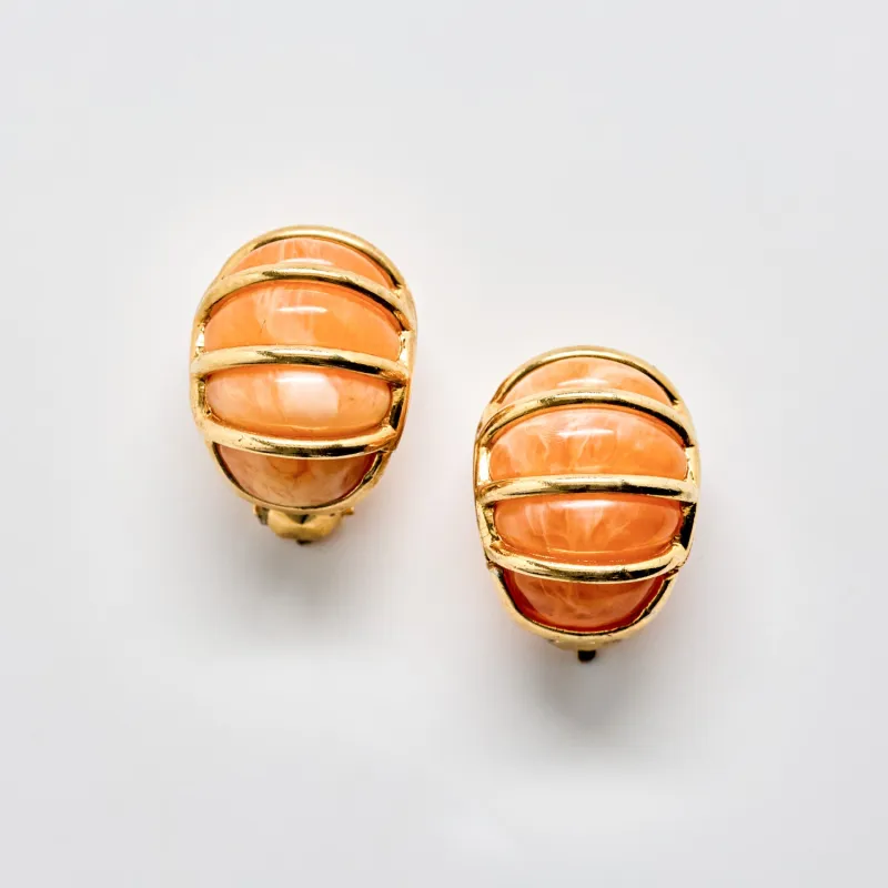 Vintage Peach Cabochon Clip-On Earrings made by Admiral Row