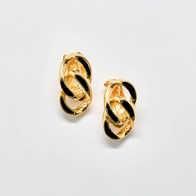 Vintage Gold and Black Chain Link Clip-On Earrings made by Admiral Row