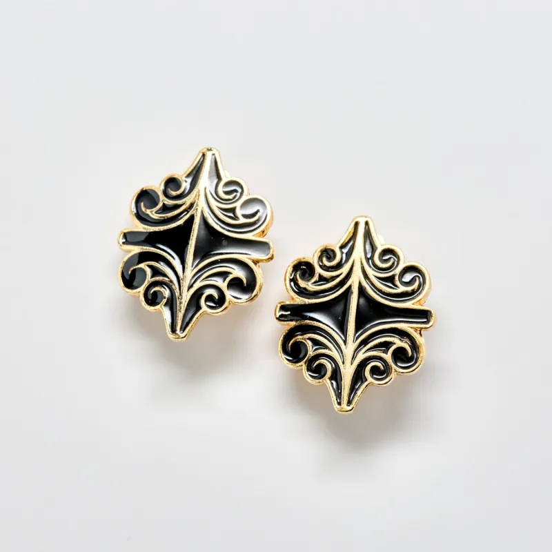 Vintage Black Enamel Scroll Clip-On Earrings made by Admiral Row