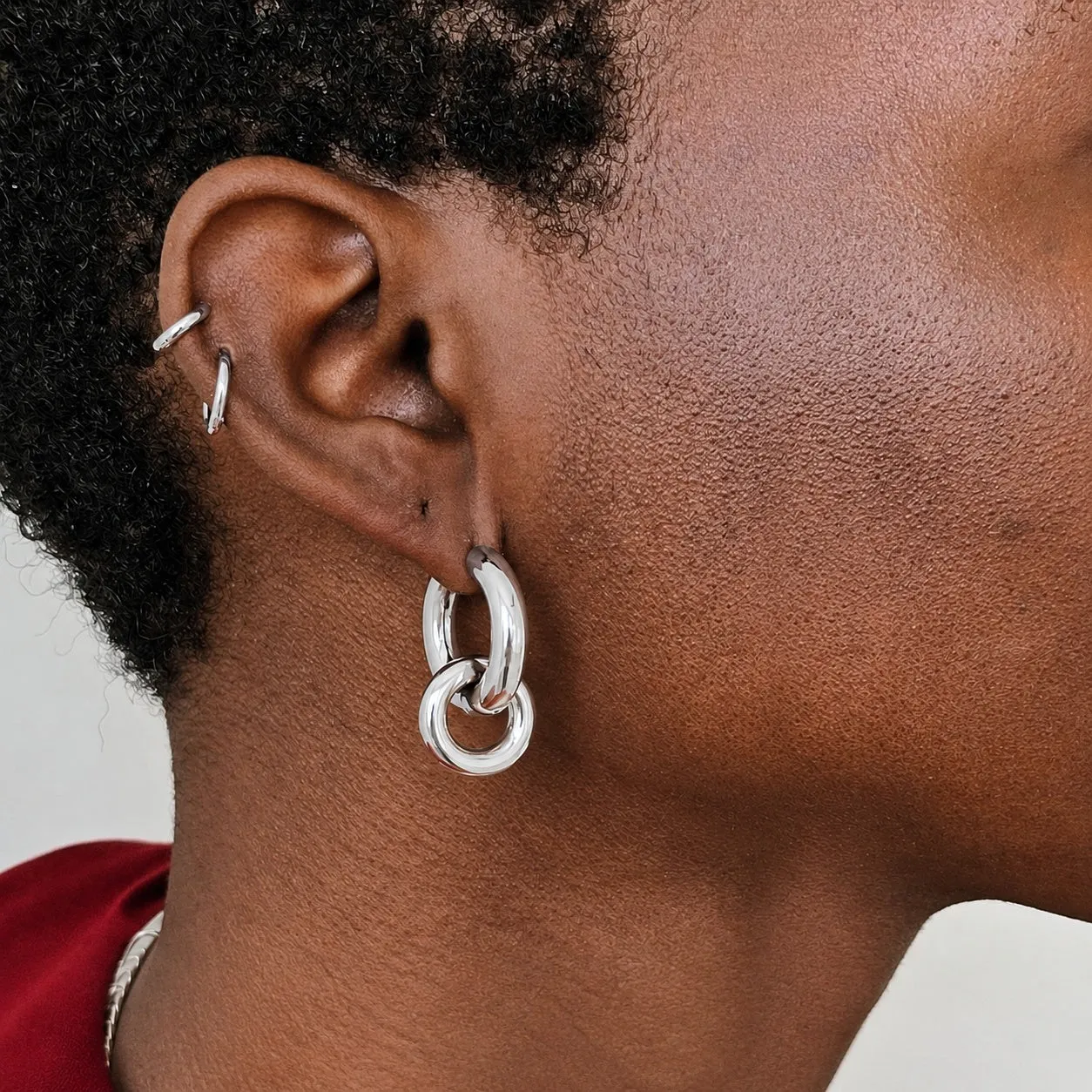 Silver Interlocking Hoop Earrings sold by Admiral Row product image thumbnail 2