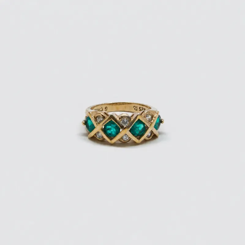 Vintage Green & Clear Stone Band Ring made by Admiral Row