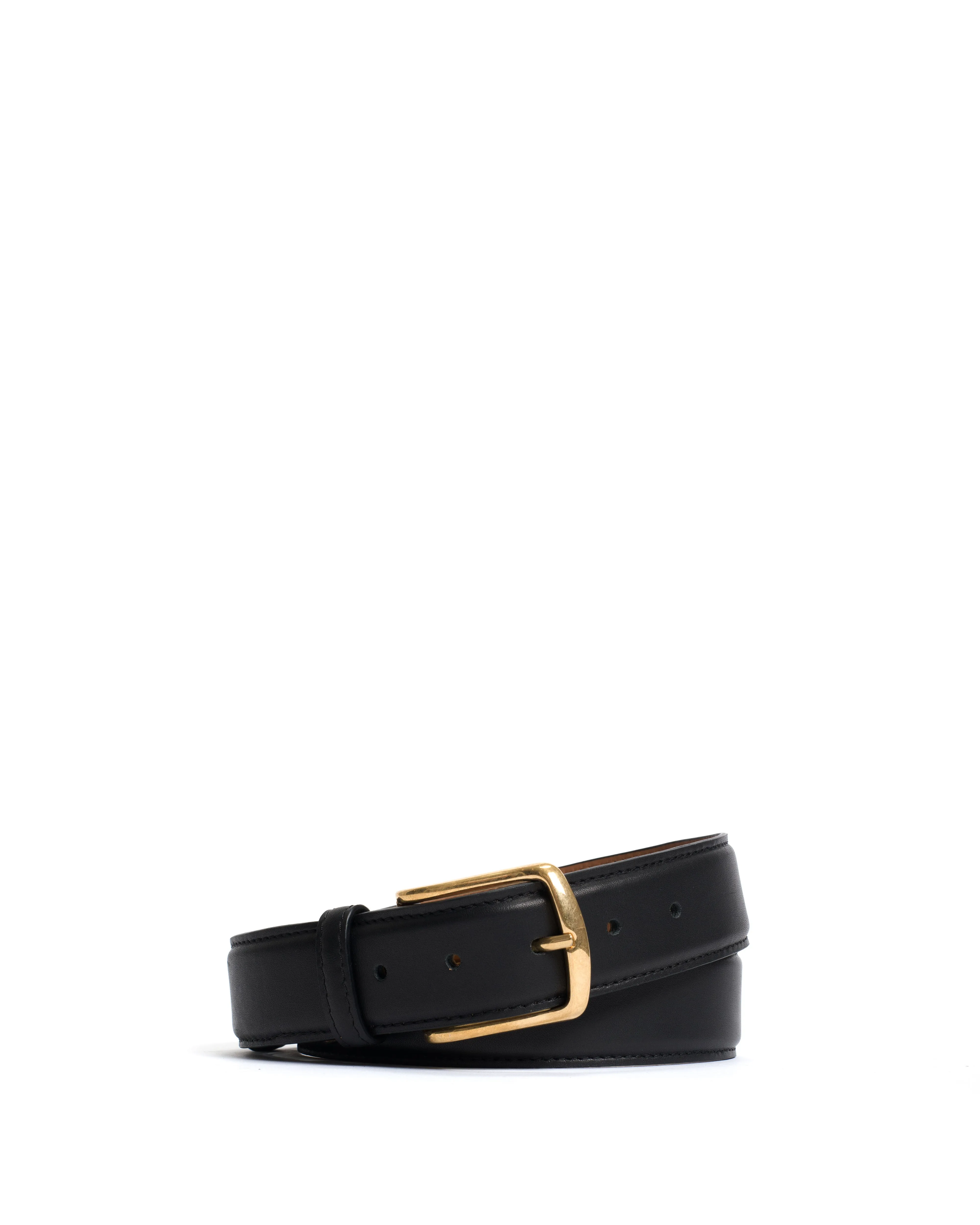 Quinn classic unisex leather belt Soft calf & metal Black & gold buckle sold by Anonymous Copenhagen