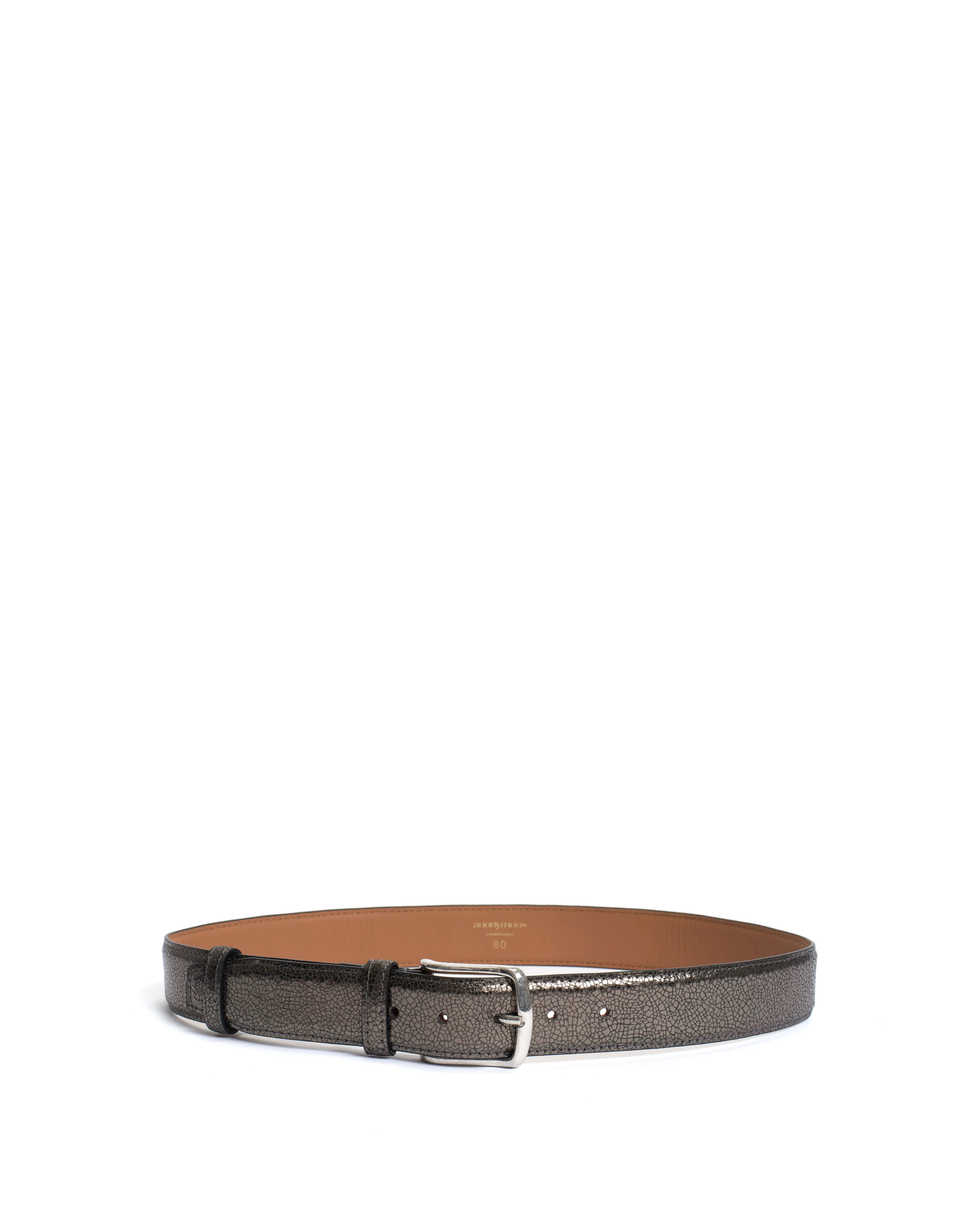 Quinn classic unisex leather belt Crackled metallic goat & metal Platinum & silver buckle sold by Anonymous Copenhagen product image thumbnail 3