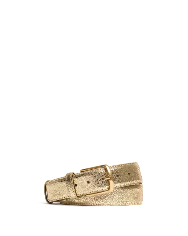 Quinn classic unisex leather belt Crackled metallic goat Gold & gold buckle sold by Anonymous Copenhagen
