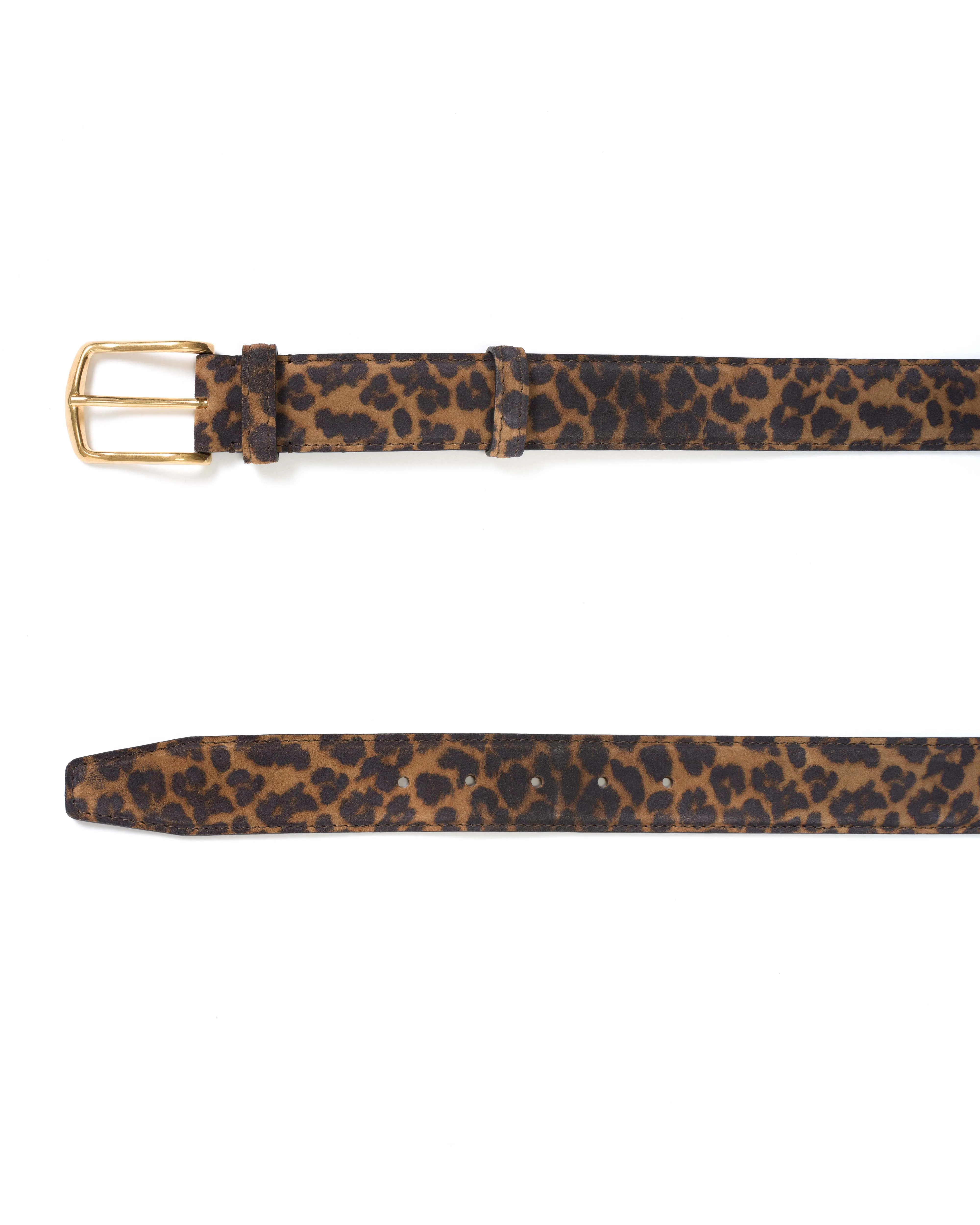 Quinn classic unisex leather belt Calf suede print Leopard & gold buckle sold by Anonymous Copenhagen product image thumbnail 4