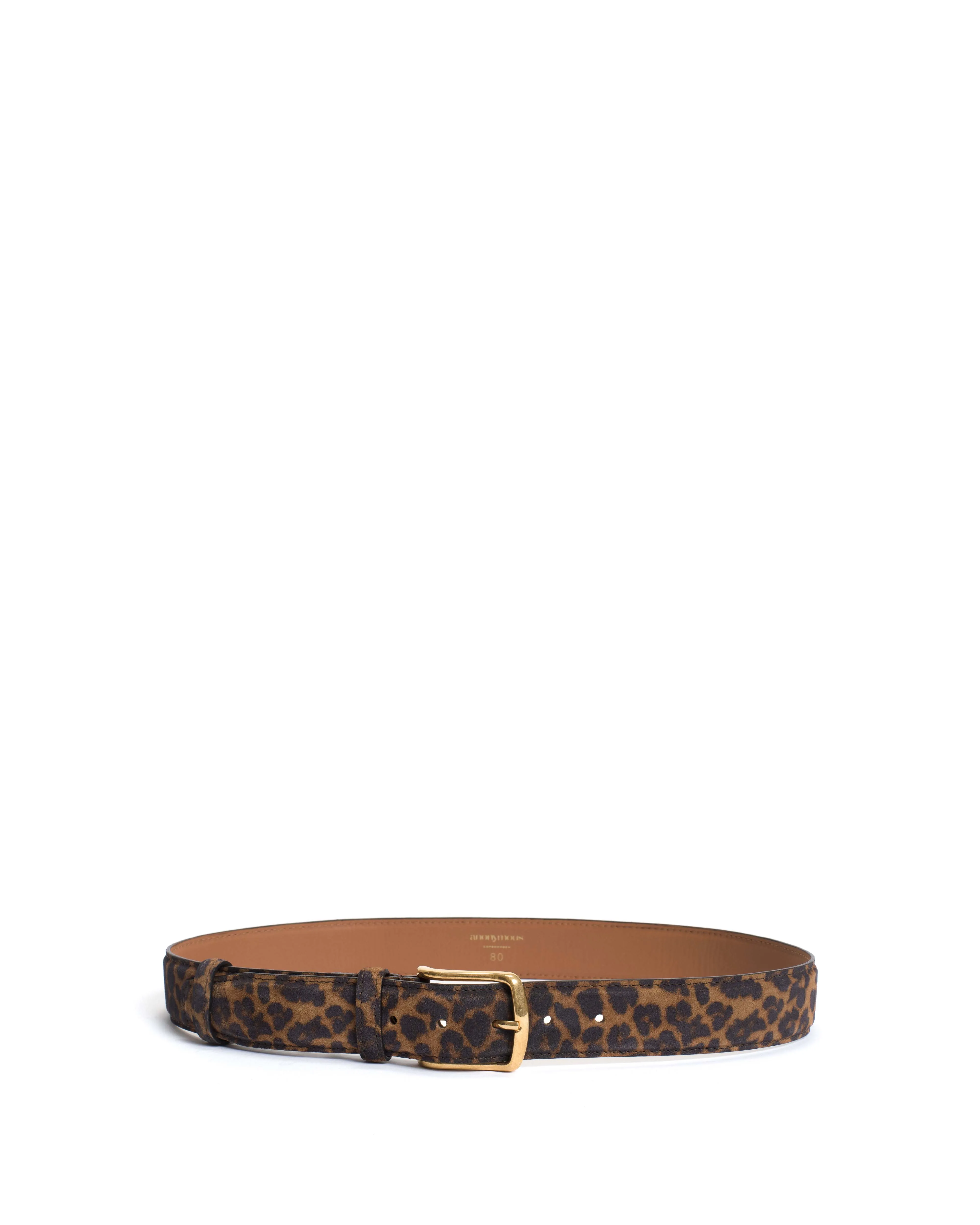 Quinn classic unisex leather belt Calf suede print Leopard & gold buckle sold by Anonymous Copenhagen product image thumbnail 3