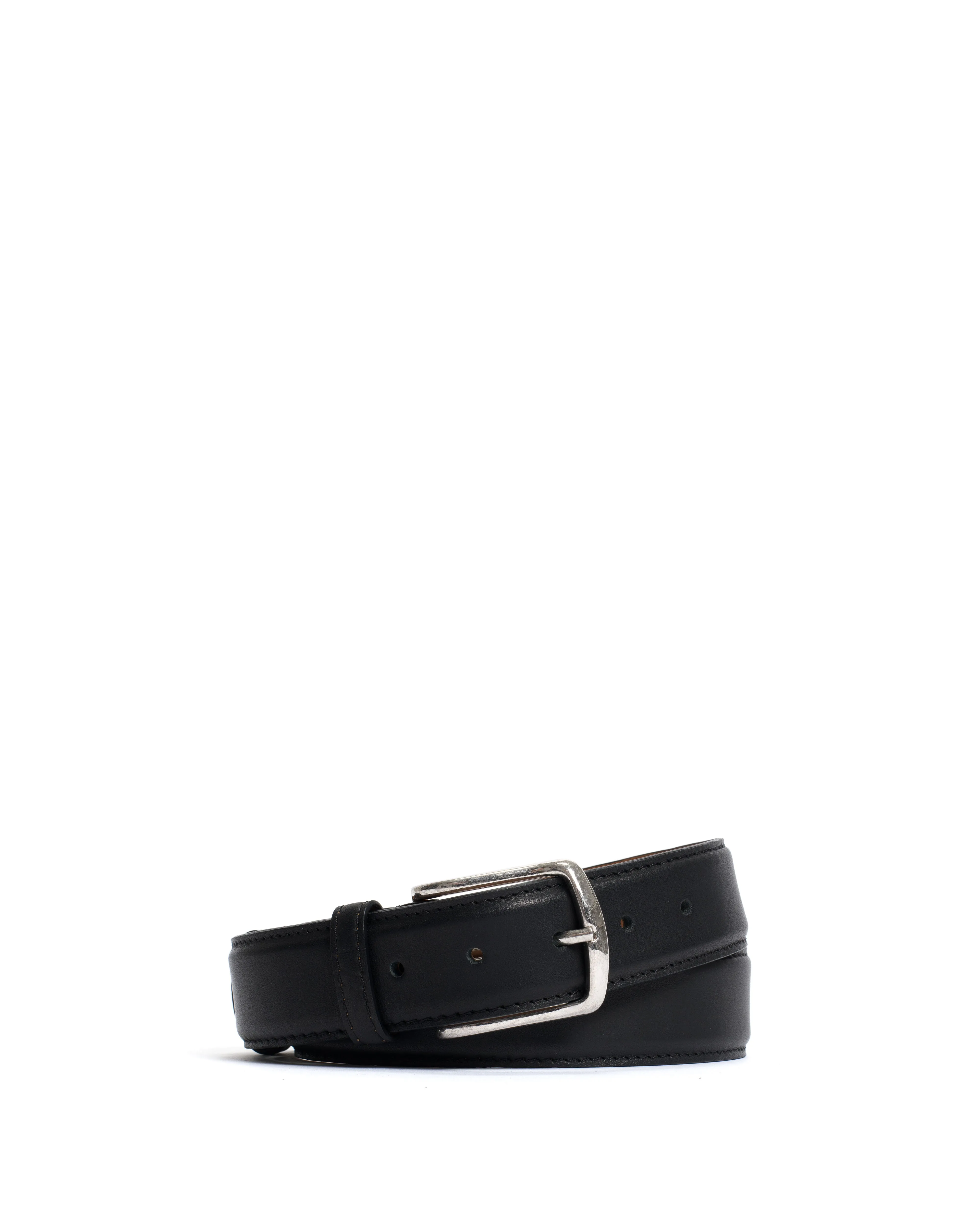 Quinn classic unisex leather belt Soft calf & metal Black & silver buckle sold by Anonymous Copenhagen
