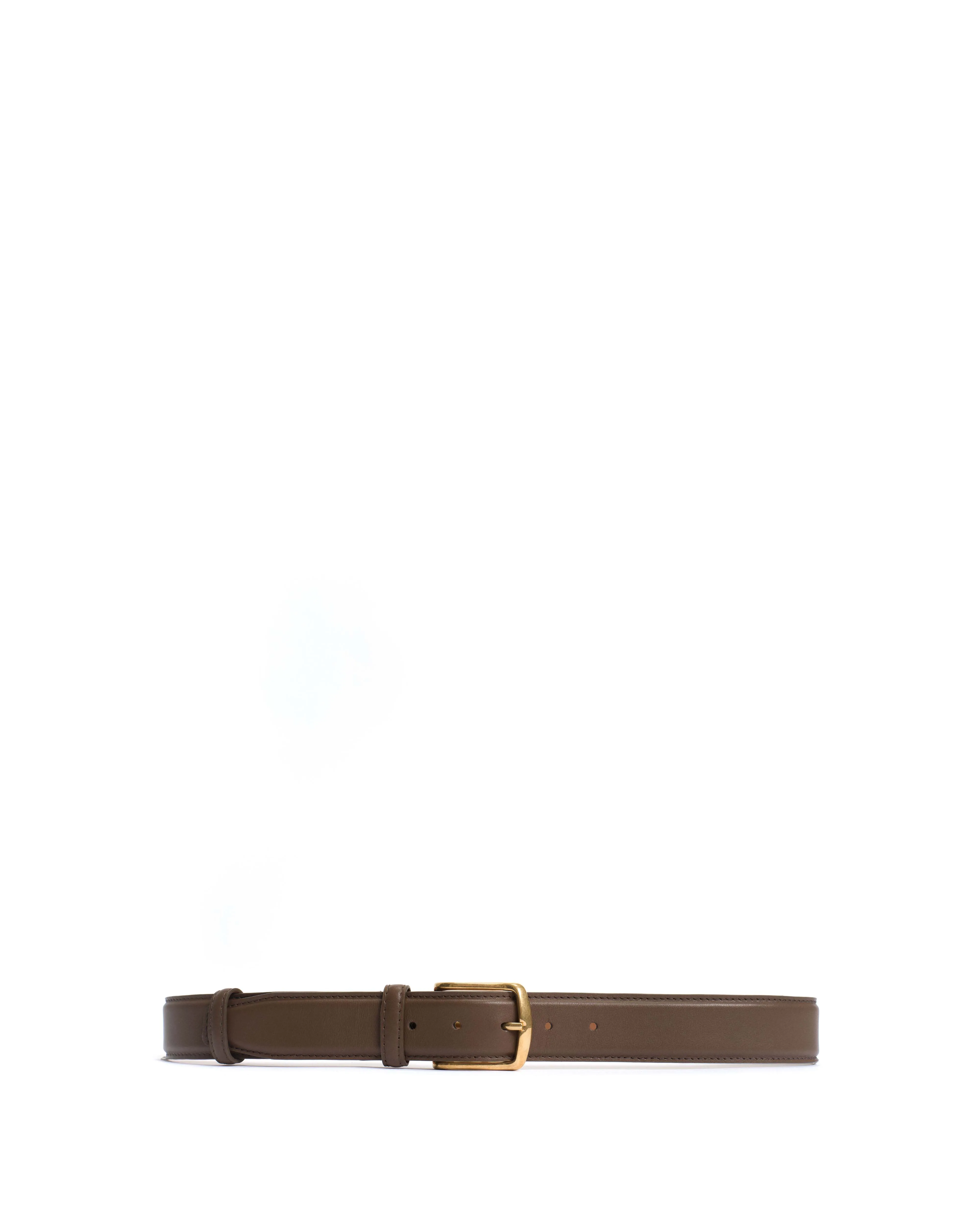 Quinn classic unisex leather belt Soft calf & metal Dark taupe & gold buckle sold by Anonymous Copenhagen product image thumbnail 5