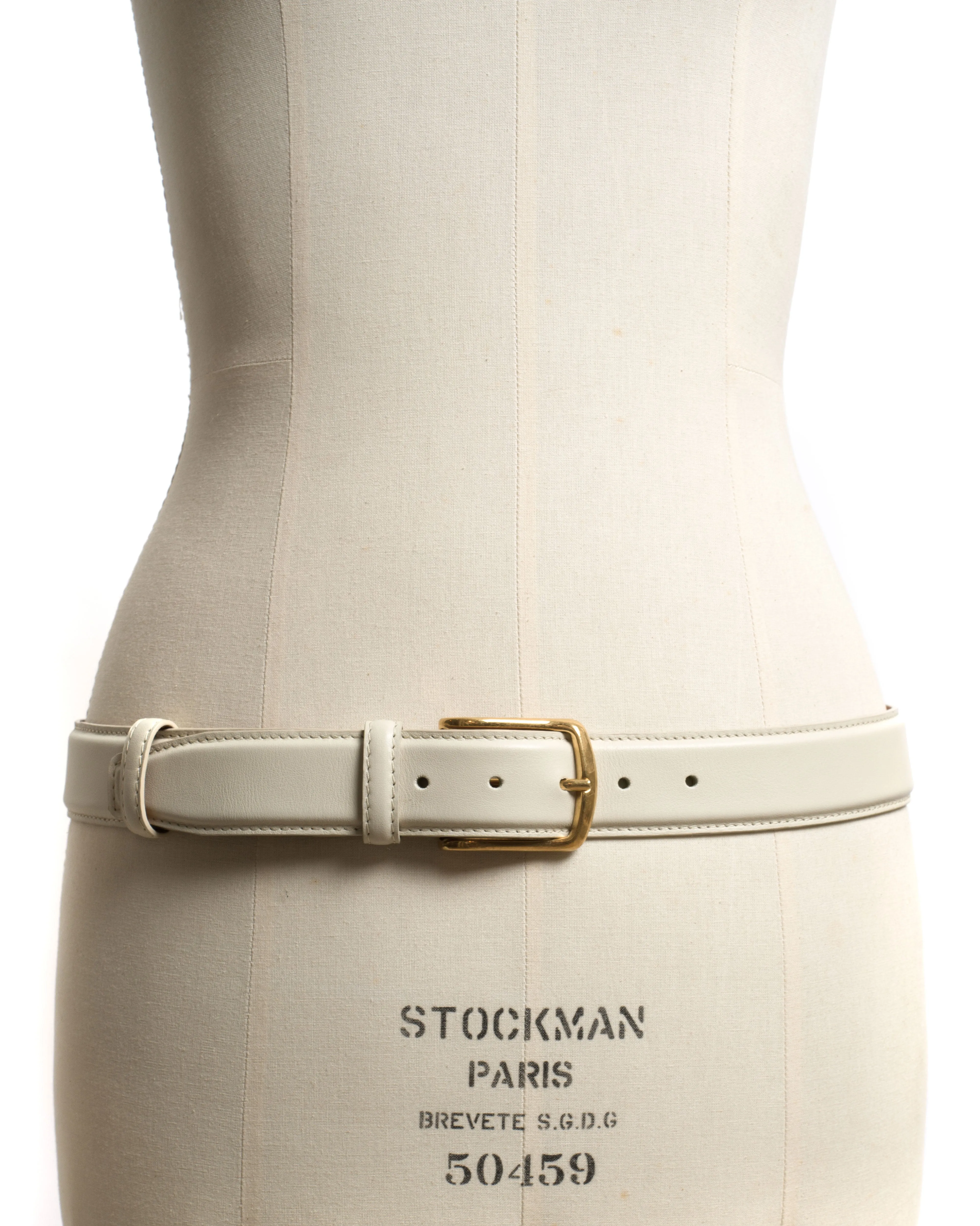 Quinn classic unisex leather belt Soft calf & metal Milk white & gold buckle sold by Anonymous Copenhagen product image thumbnail 2