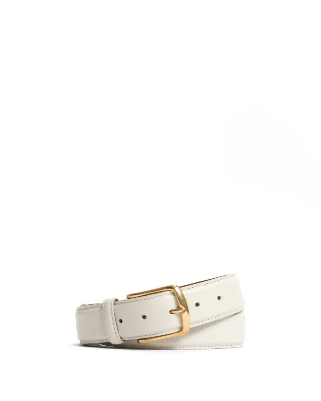 Quinn classic unisex leather belt Soft calf Milk white & gold buckle sold by Anonymous Copenhagen