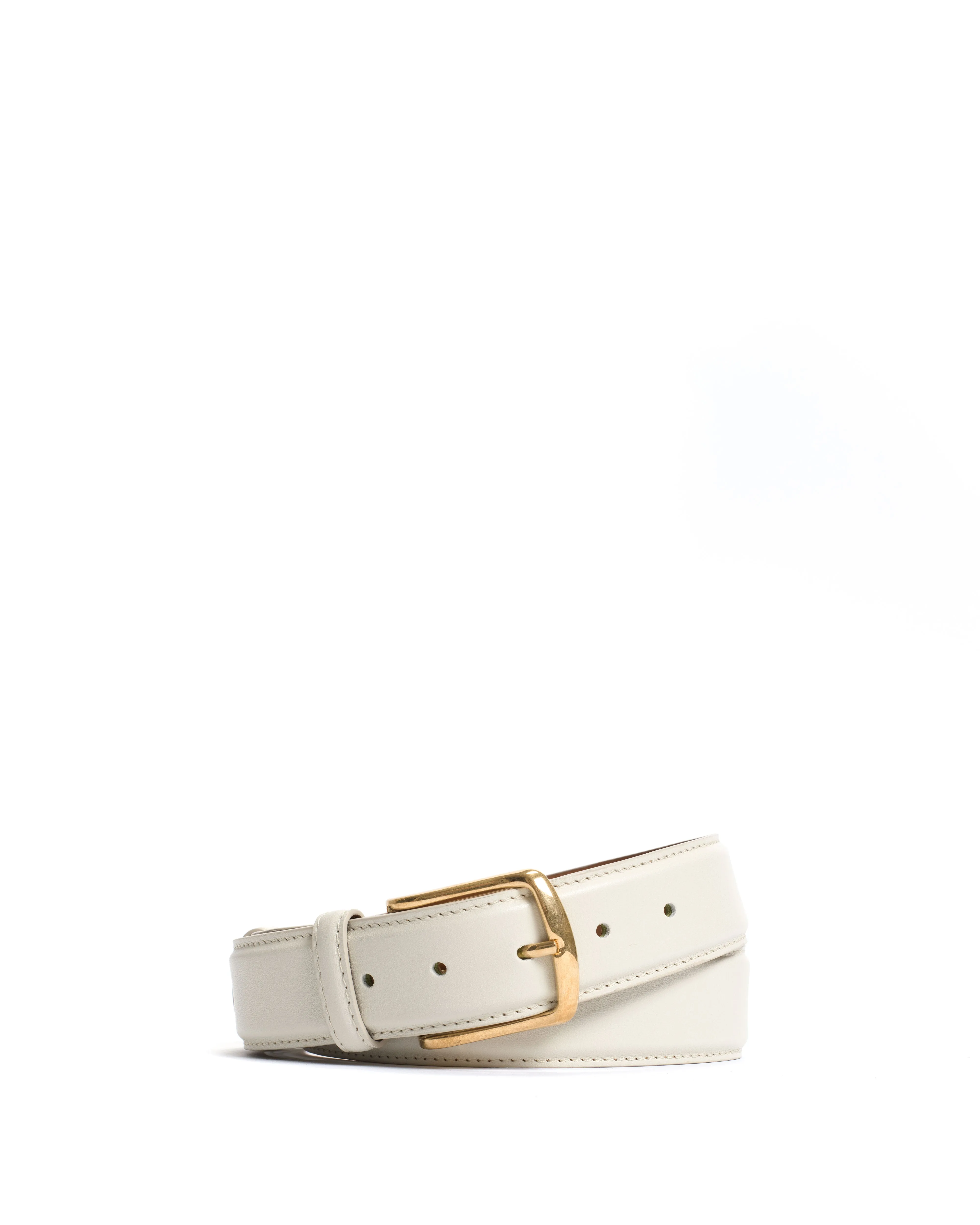 Quinn classic unisex leather belt Soft calf & metal Milk white & gold buckle sold by Anonymous Copenhagen