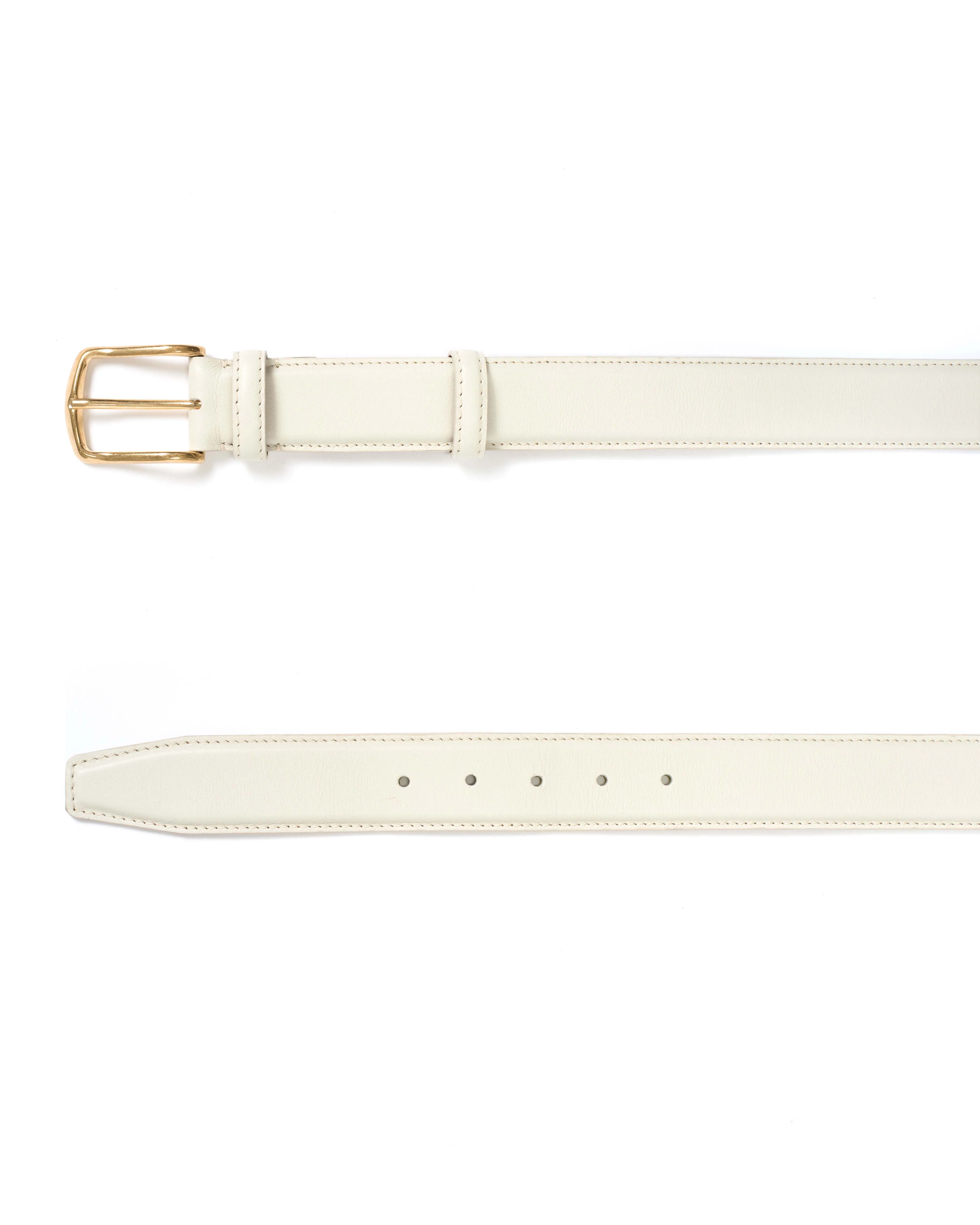 Quinn classic unisex leather belt Soft calf & metal Milk white & gold buckle sold by Anonymous Copenhagen product image thumbnail 4