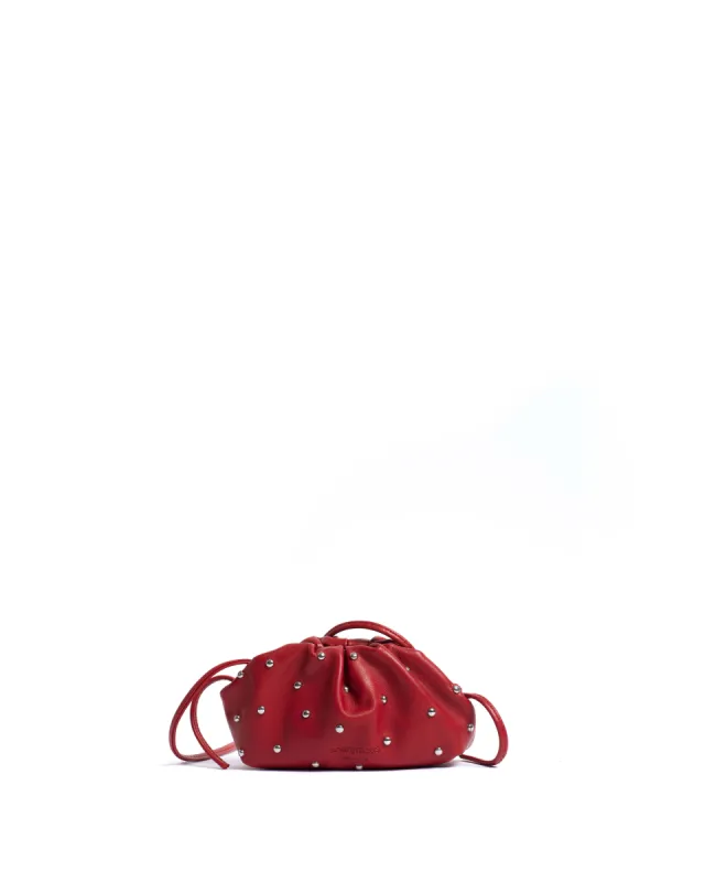Enuice petite purse Stud-embellished silky lamb Ruby red silver sold by Anonymous Copenhagen