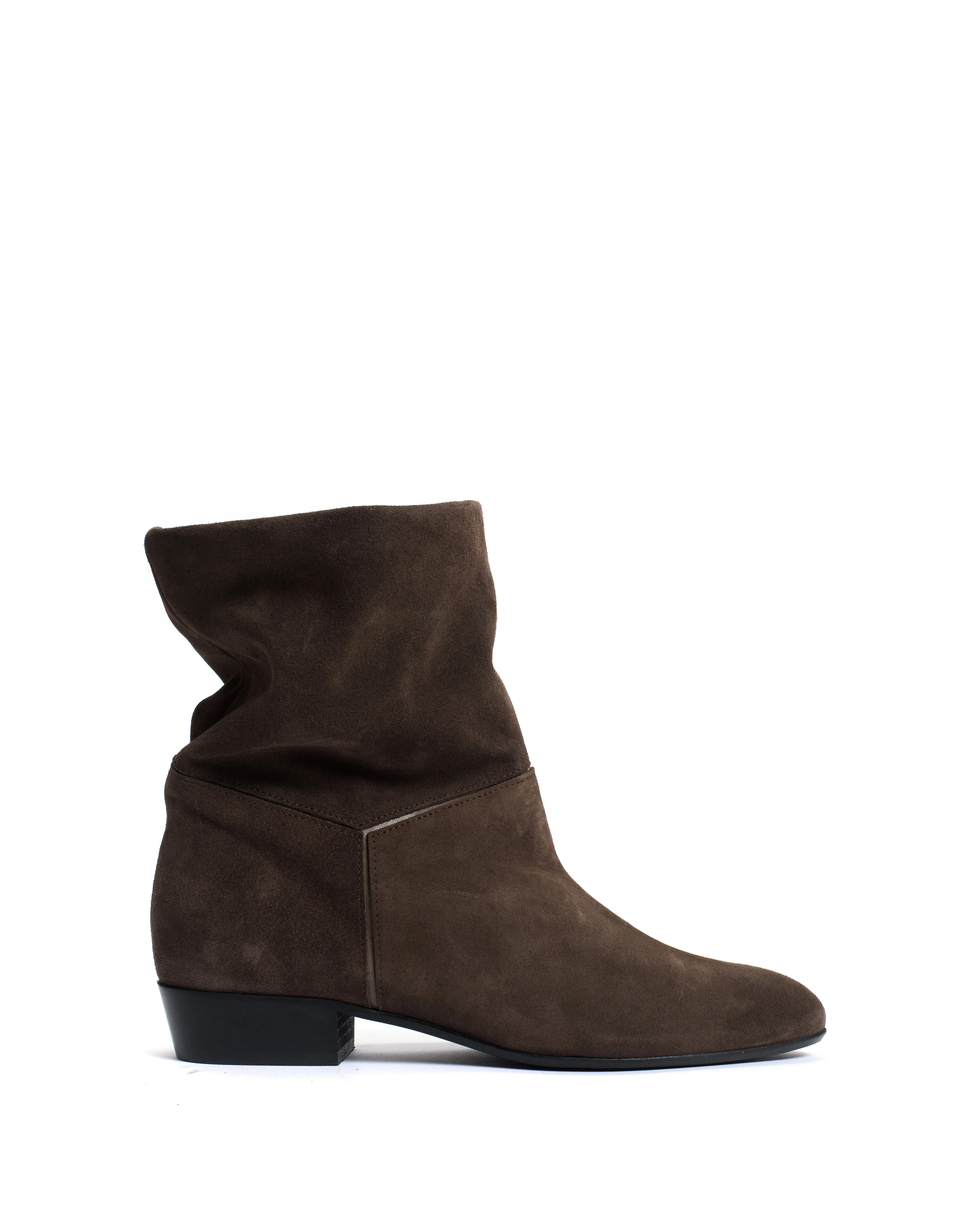 Jassi 20 Calf suede & sleek leather Coffee brown & dark taupe sold by Anonymous Copenhagen