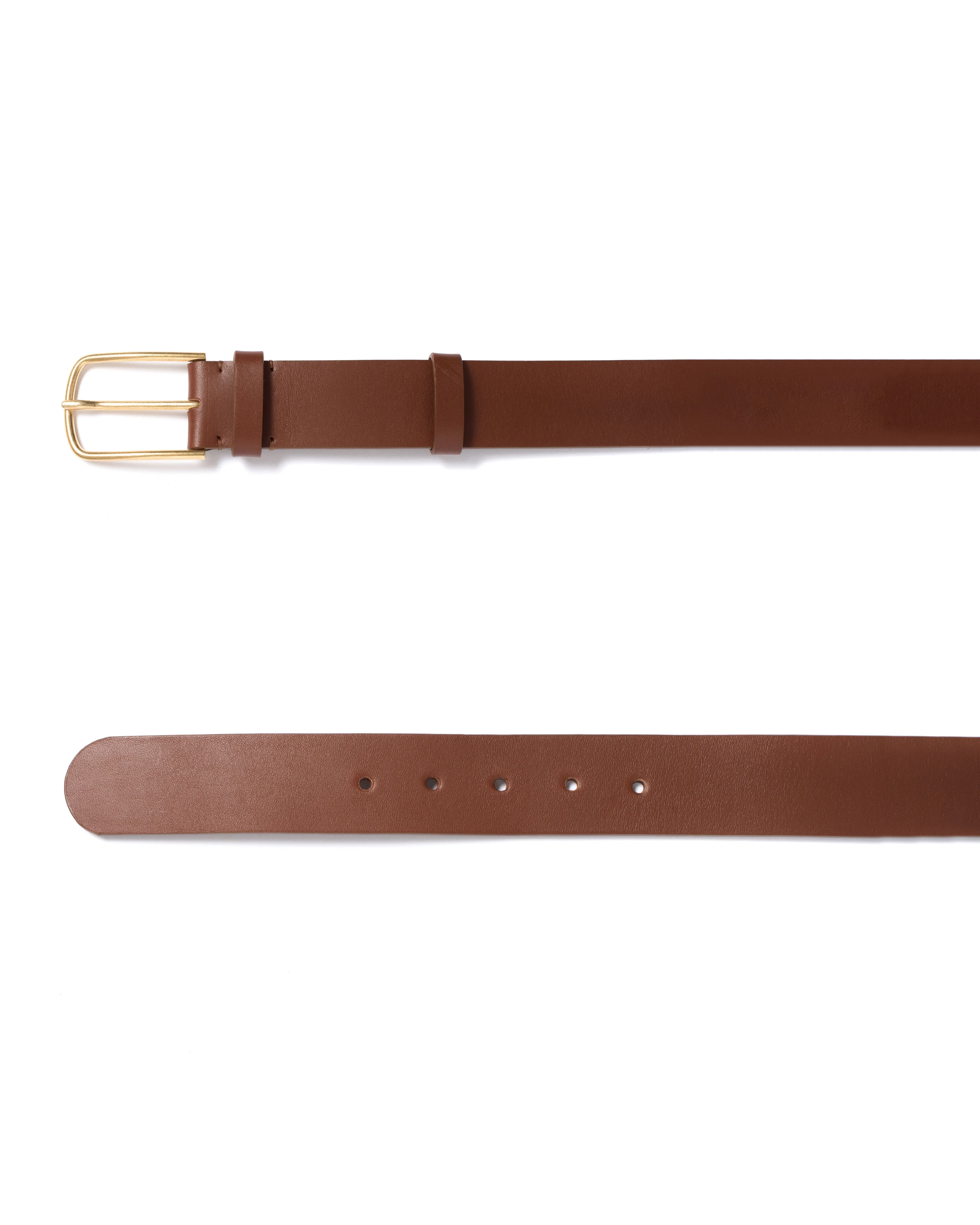 Whane simple unisex leather belt Vegetable tanned calf & metal Chestnut & gold buckle sold by Anonymous Copenhagen product image thumbnail 5