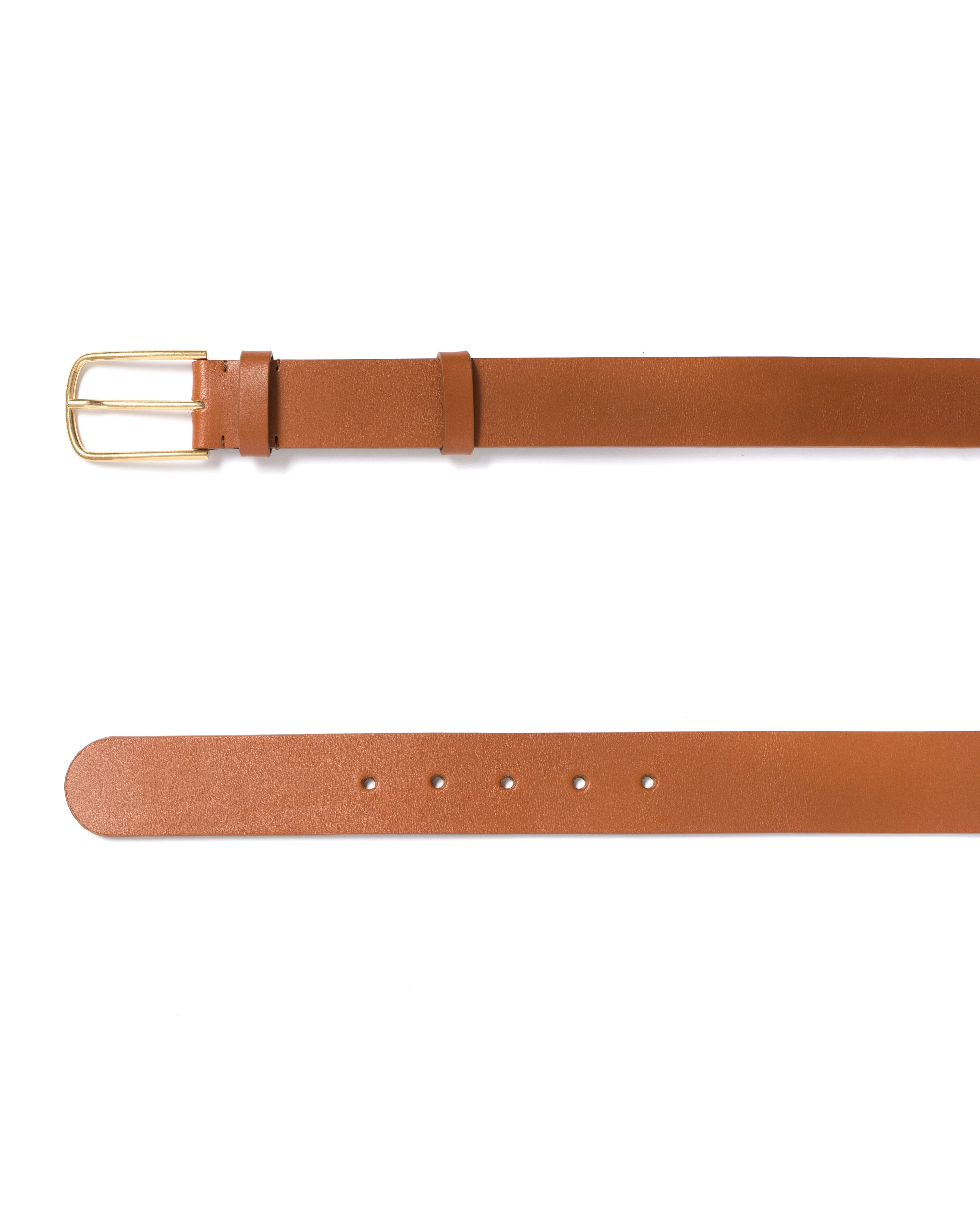 Whane simple unisex leather belt Vegetable tanned calf & metal Caramel & gold buckle sold by Anonymous Copenhagen product image thumbnail 5