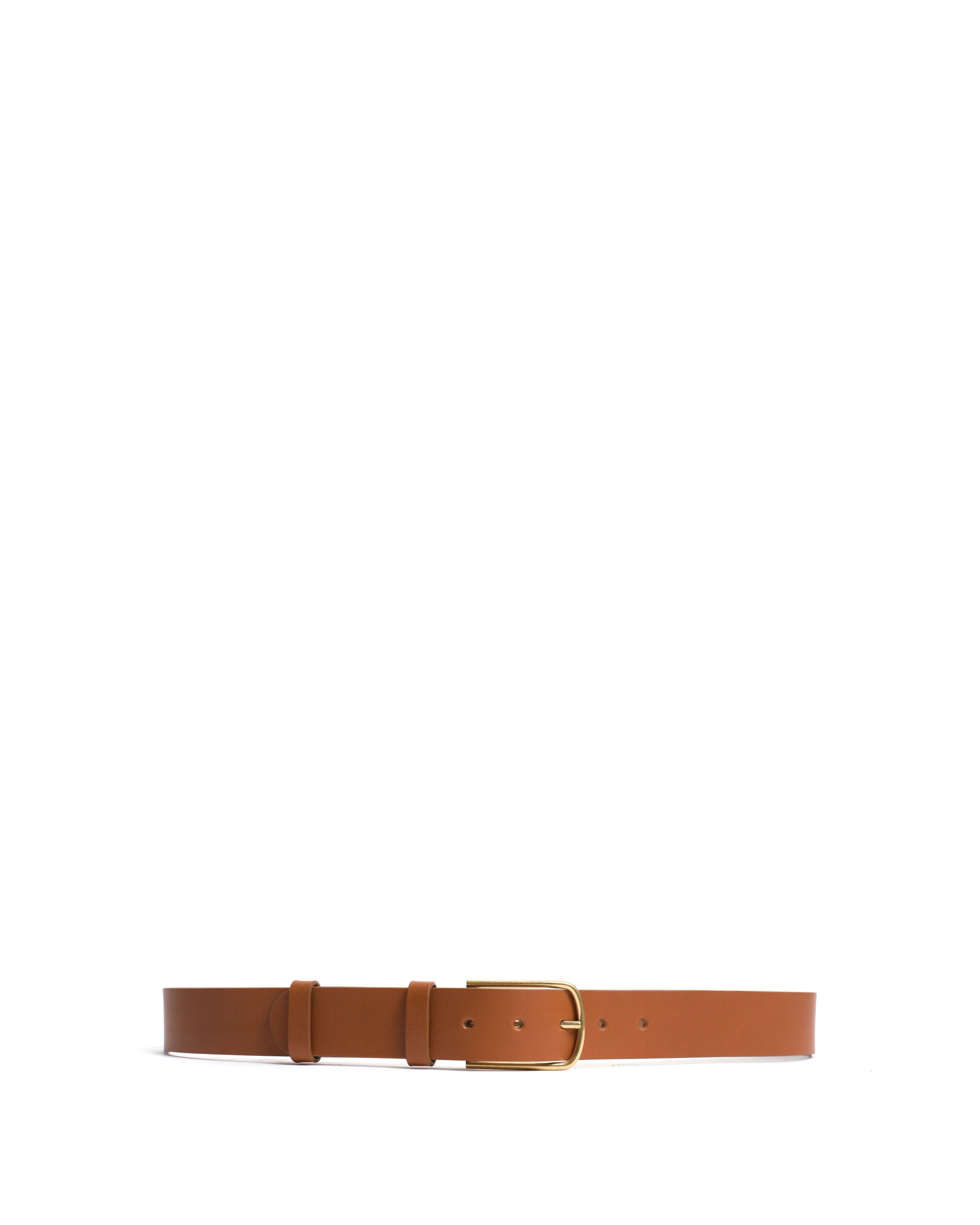 Whane simple unisex leather belt Vegetable tanned calf & metal Caramel & gold buckle sold by Anonymous Copenhagen product image thumbnail 4