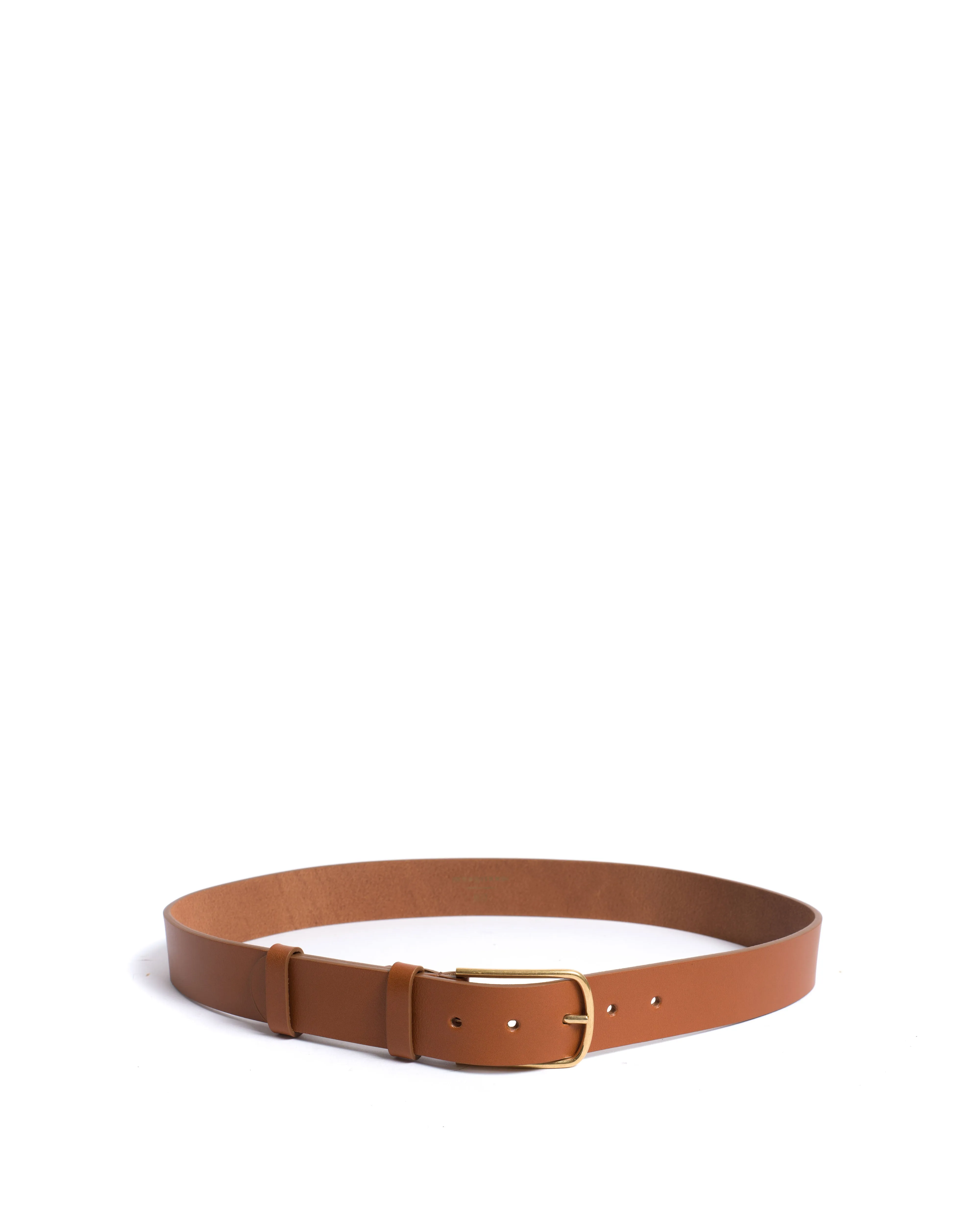Whane simple unisex leather belt Vegetable tanned calf & metal Caramel & gold buckle sold by Anonymous Copenhagen product image thumbnail 3