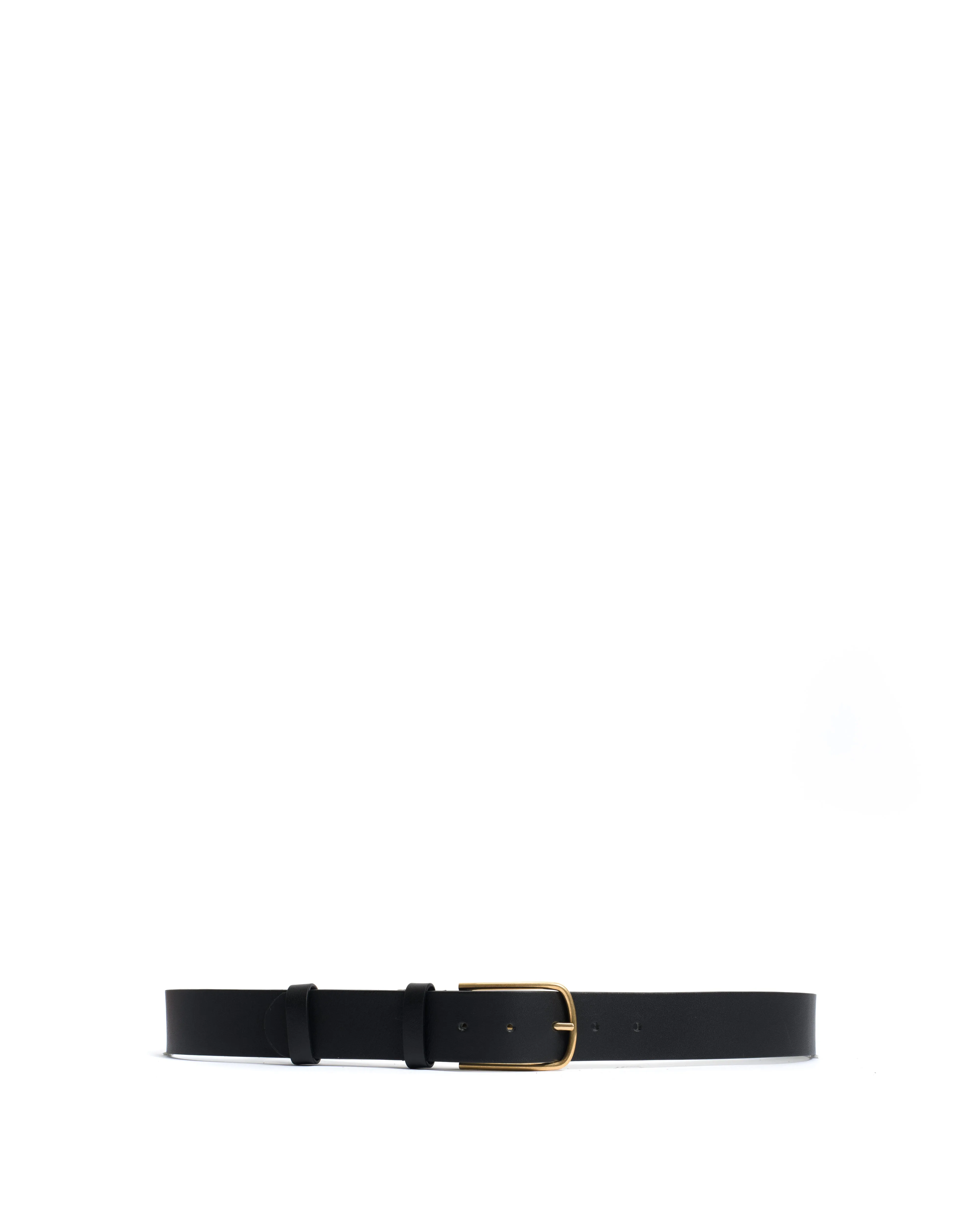 Whane simple unisex leather belt Vegetable tanned calf & metal Black & gold buckle sold by Anonymous Copenhagen product image thumbnail 4