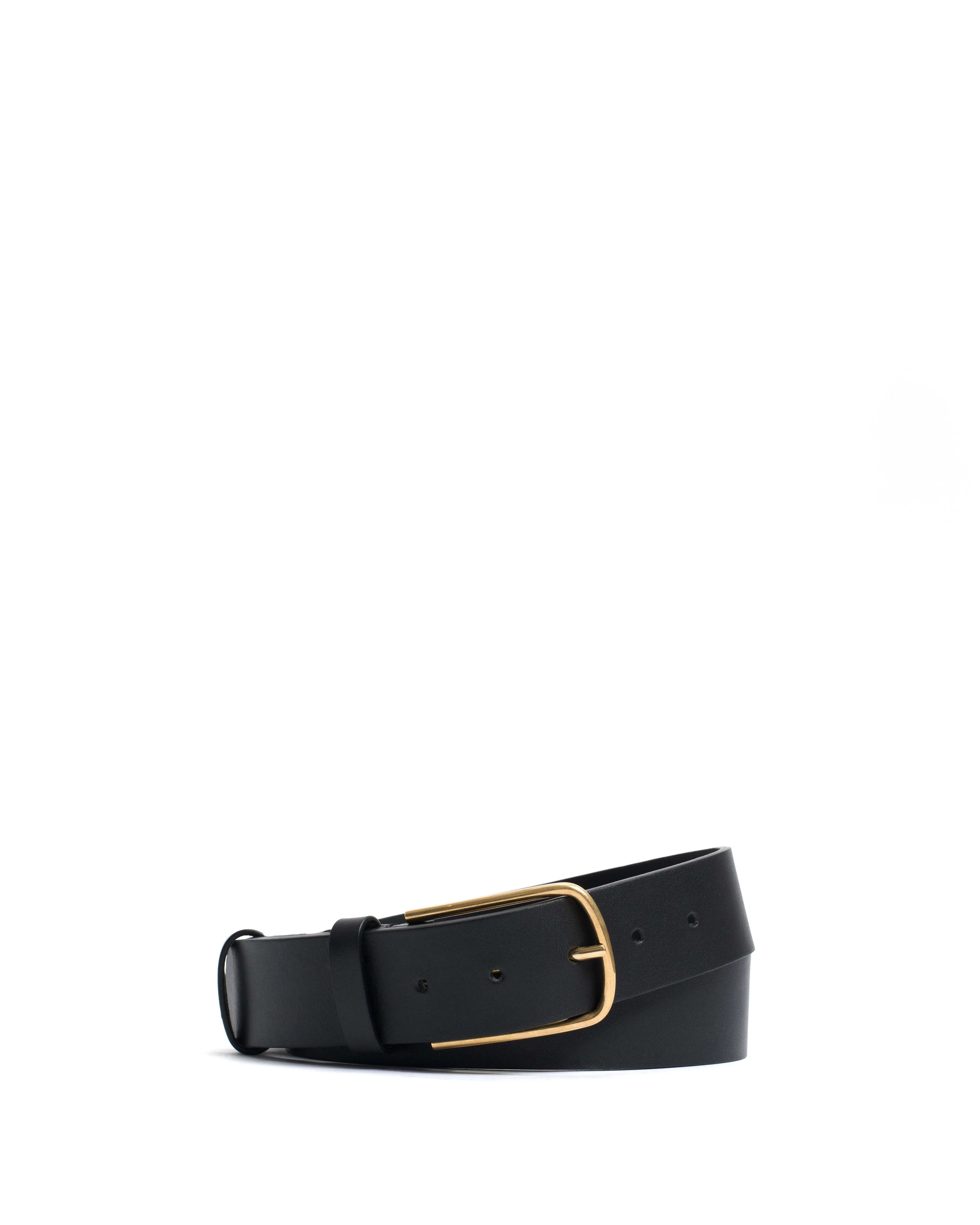 Whane simple unisex leather belt Vegetable tanned calf & metal Black & gold buckle sold by Anonymous Copenhagen