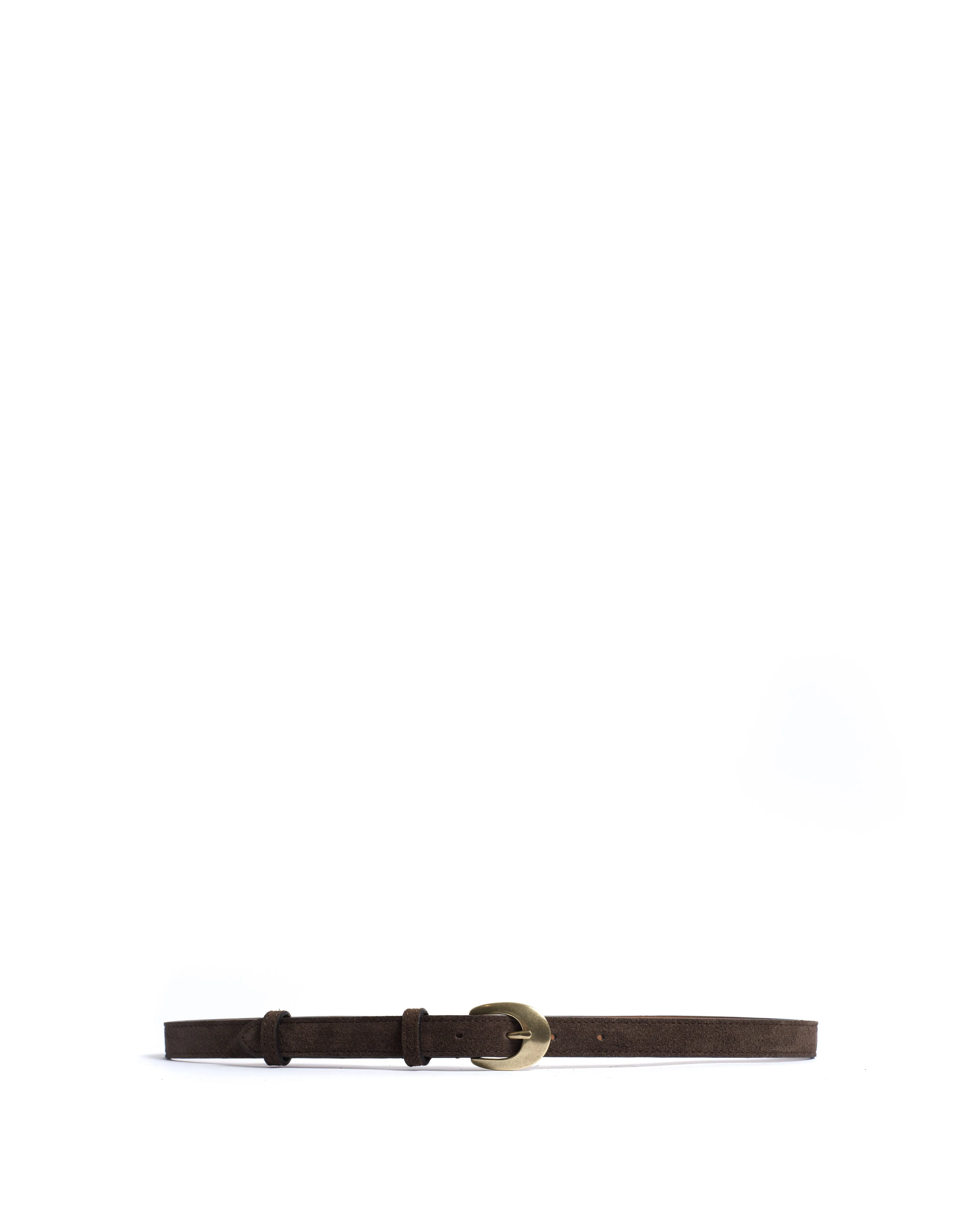 Aris unisex leather belt Calf suede Coffee brown & gold buckle sold by Anonymous Copenhagen product image thumbnail 4