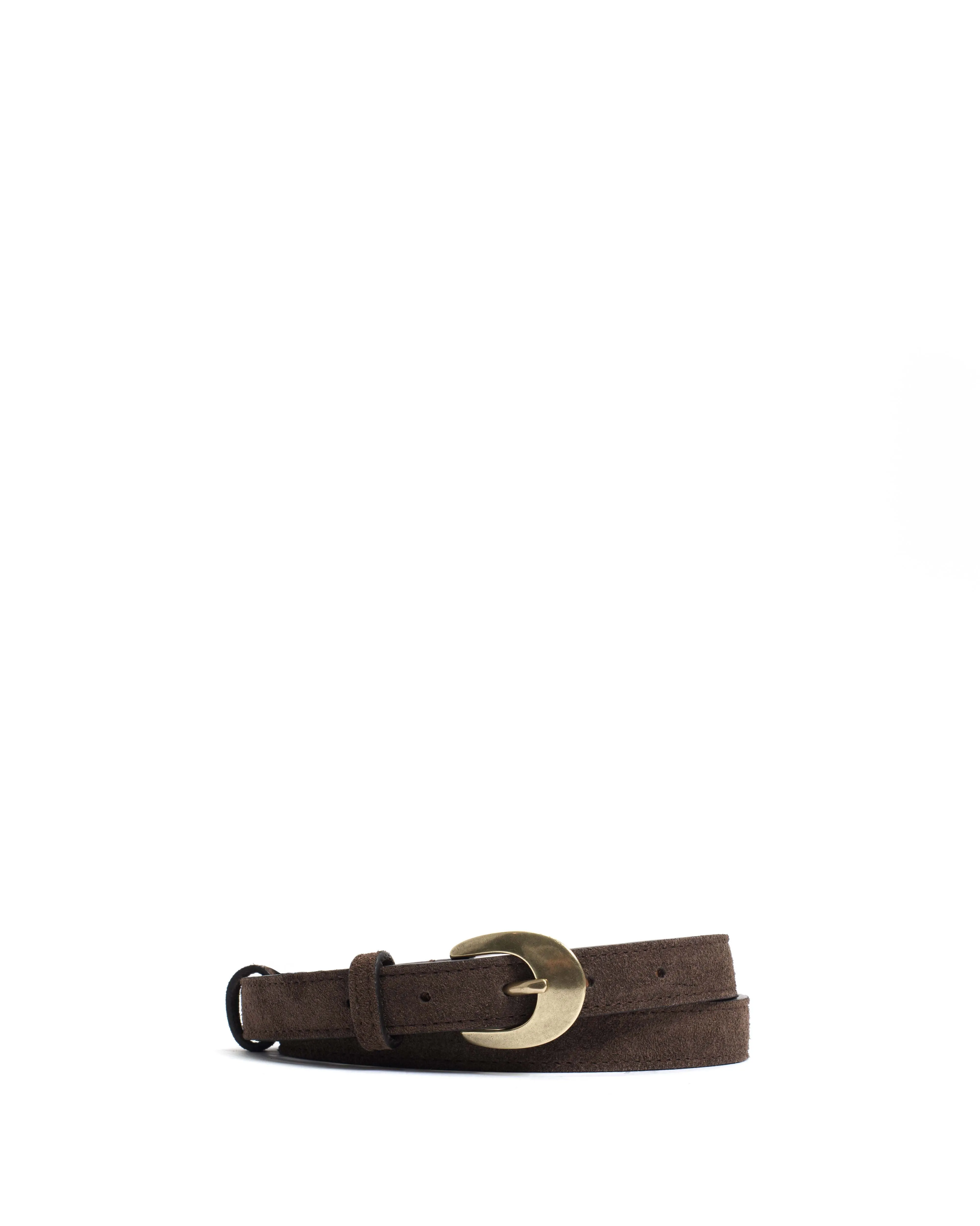 Aris unisex leather belt Calf suede Coffee brown & gold buckle sold by Anonymous Copenhagen