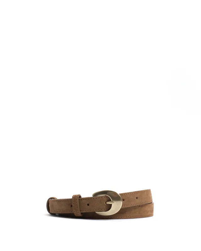 Aris unisex leather belt Calf suede Cinnamon & gold buckle sold by Anonymous Copenhagen