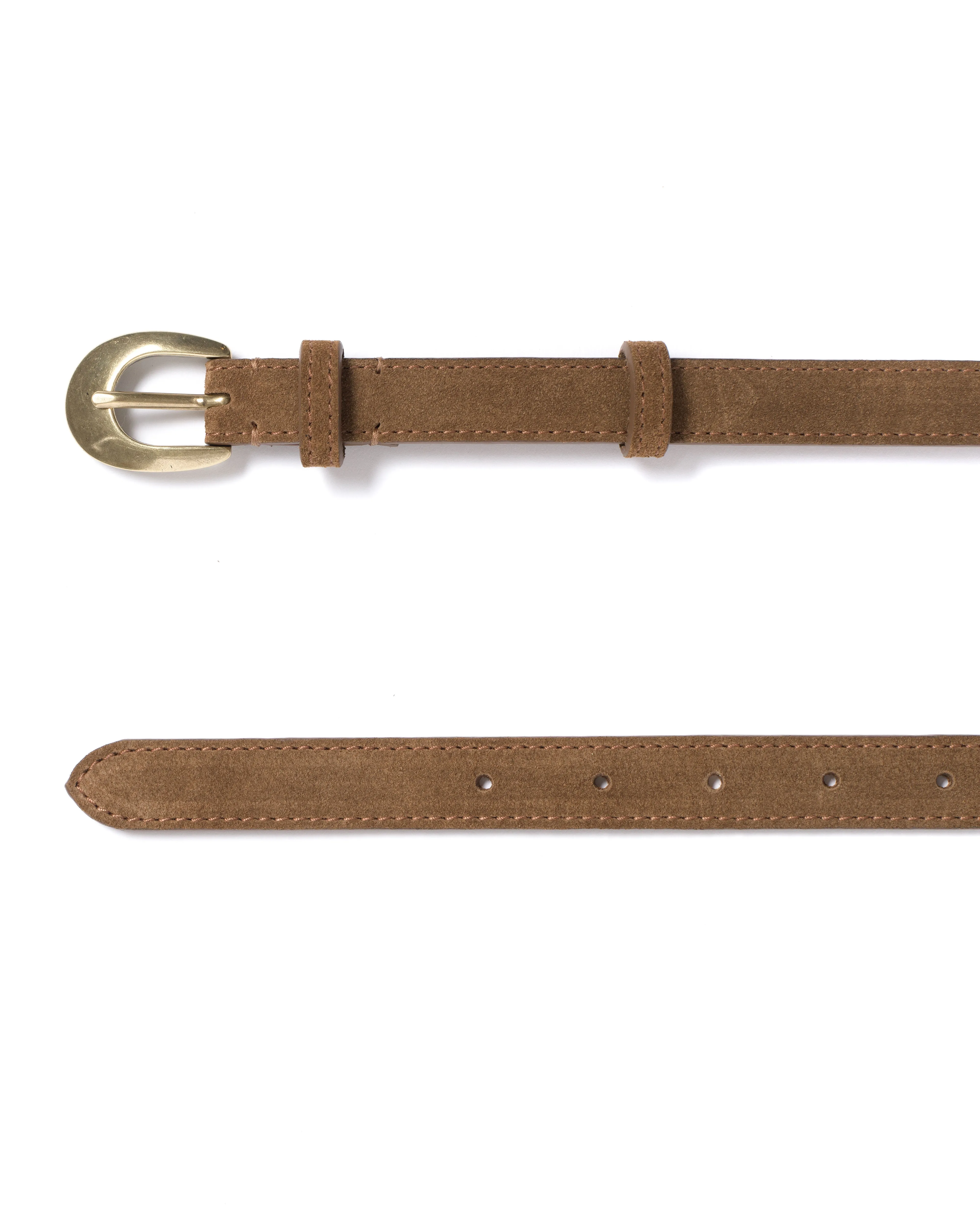 Aris unisex leather belt Calf suede & metal Cinnamon & gold buckle sold by Anonymous Copenhagen product image thumbnail 5