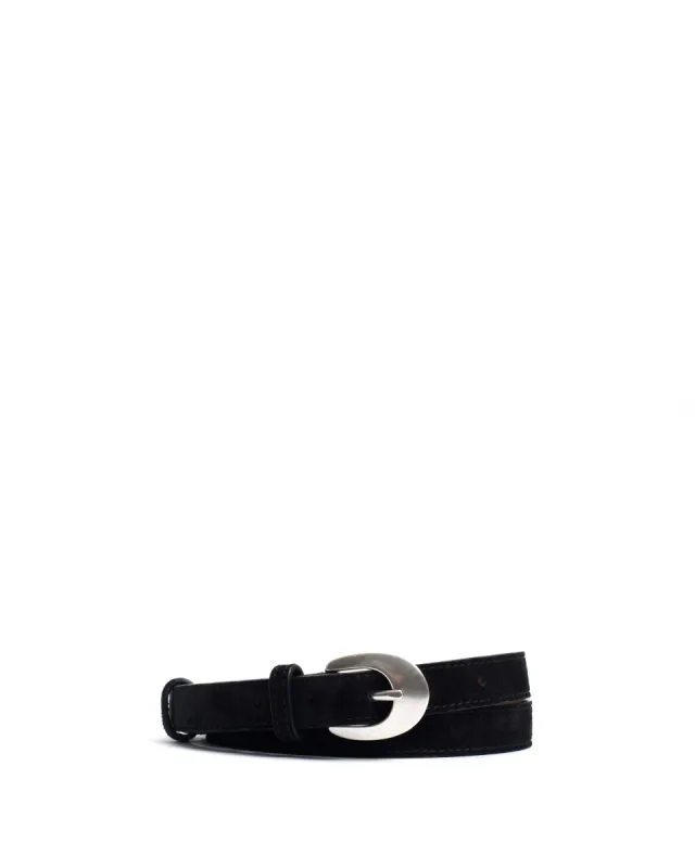 Aris unisex leather belt Calf suede & metal Black & silver buckle sold by Anonymous Copenhagen