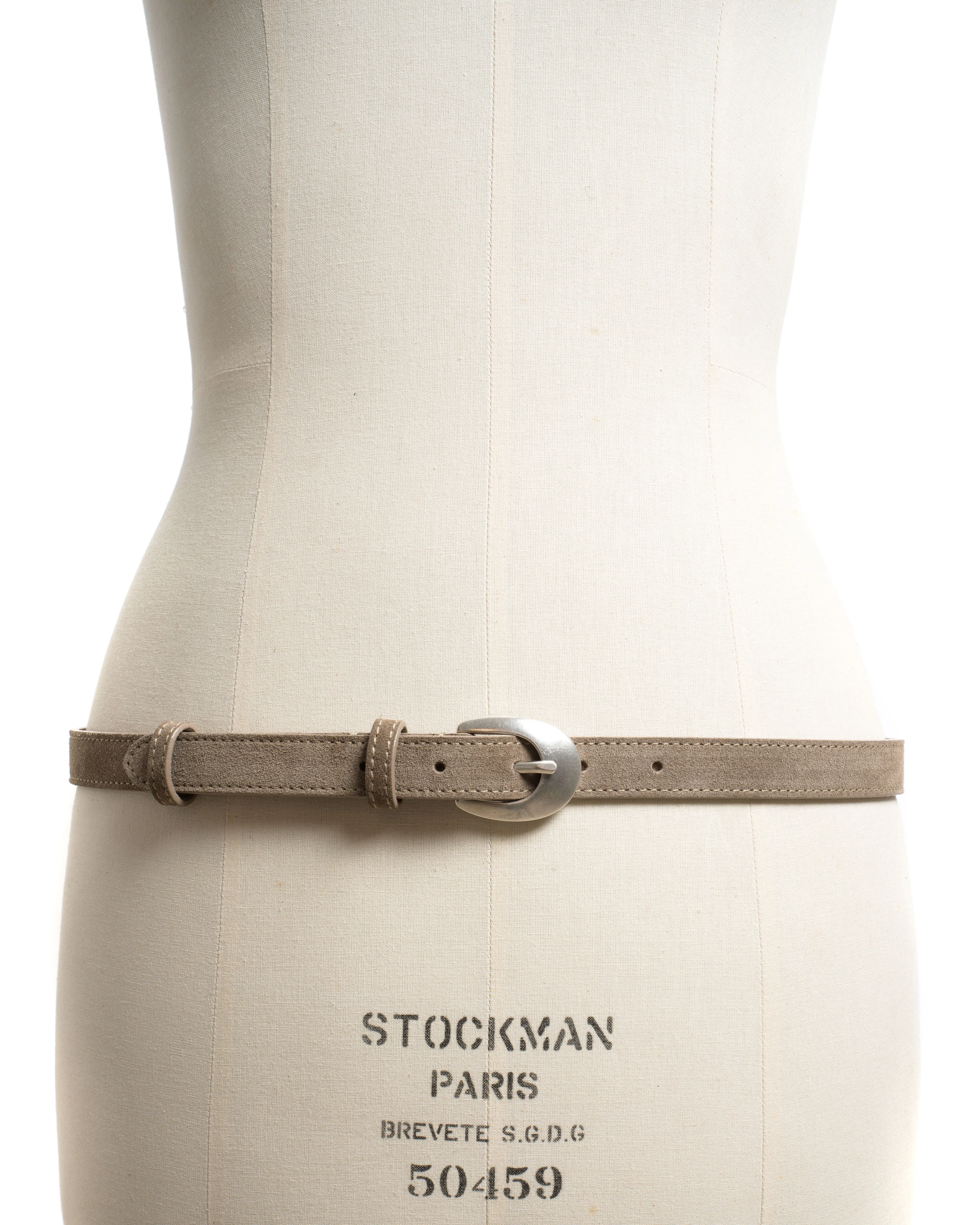 Aris unisex leather belt Calf suede & metal Mushroom & silver buckle sold by Anonymous Copenhagen product image thumbnail 2