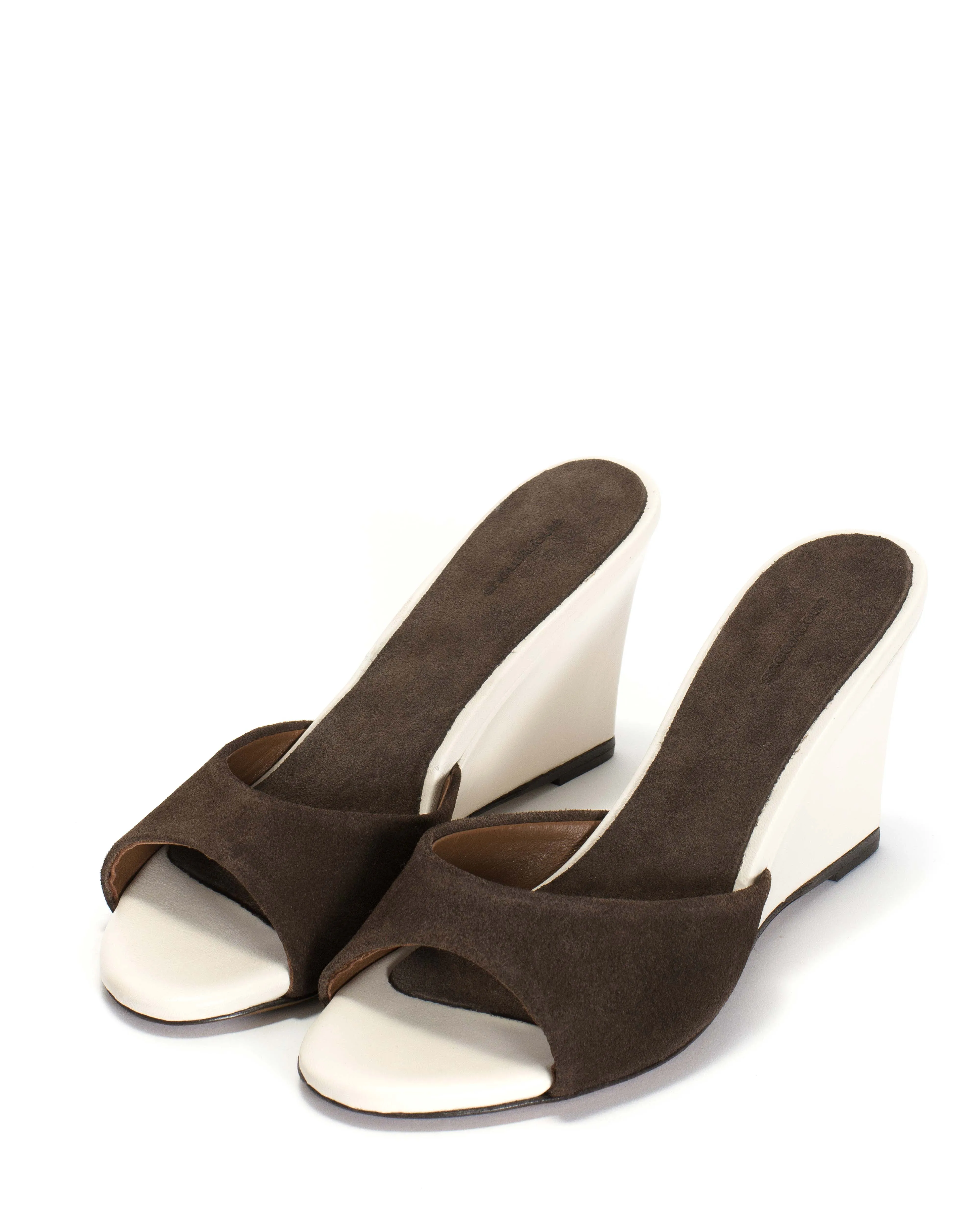 Gwen 75 wedge Calf suede & sleek leather Coffee brown & milk white sold by Anonymous Copenhagen product image thumbnail 2