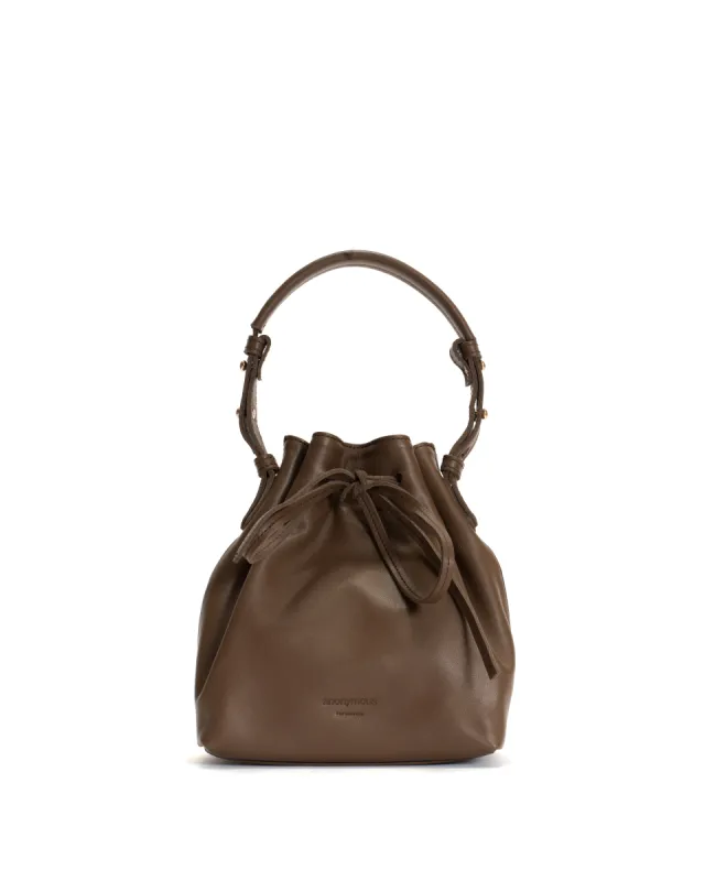 Kacey petite bucket bag Soft calf Dark taupe sold by Anonymous Copenhagen
