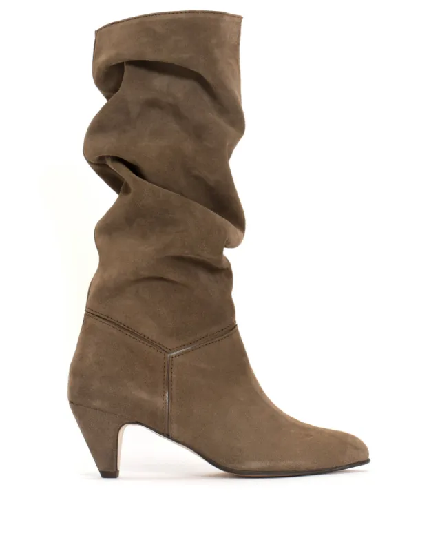 Jasmina 50 stiletto Calf suede & sleek leather Dark taupe sold by Anonymous Copenhagen