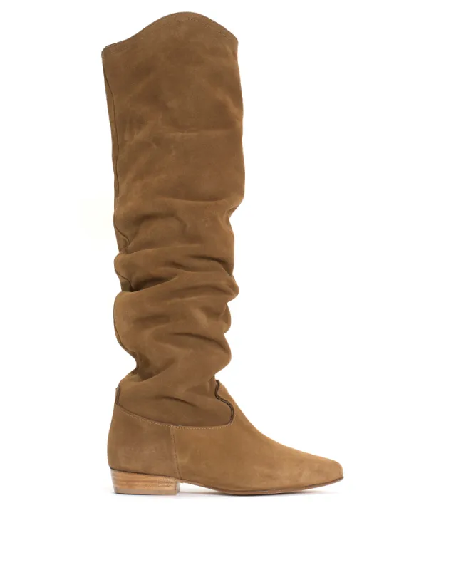 Tribecca Calf suede & sleek leather Cinnamon & dark taupe sold by Anonymous Copenhagen